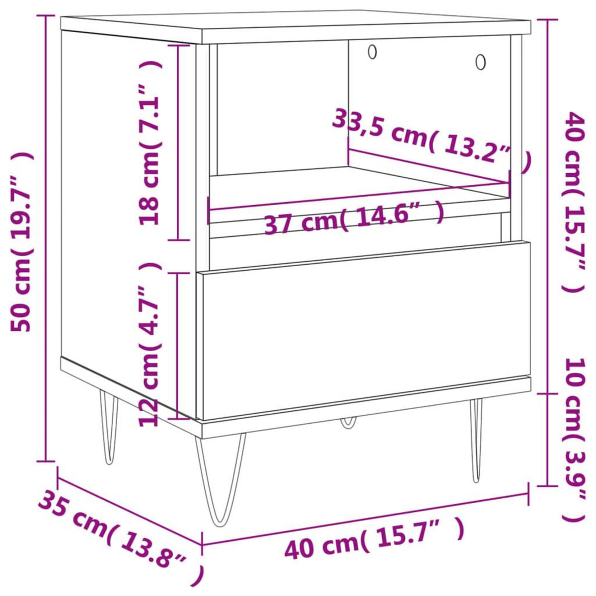 VIDAXL Table de chevet chene fume 40x35x50 cm bois d'ingenierie