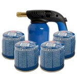 Kemper Lampe a souder Coque Acier Allumage piezo + 4 Cartouches de gaz 190gr STOP GAZ Perçables KEMPER
