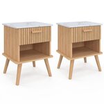 ID MARKET Lot de 2 tables de chevet JULIETTE plateau effet marbre 1 tiroir avec niche lattes tasseau bois