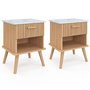 Voir la diapositive 1 : ID MARKET Lot de 2 tables de chevet JULIETTE plateau effet marbre 1 tiroir avec niche lattes tasseau bois