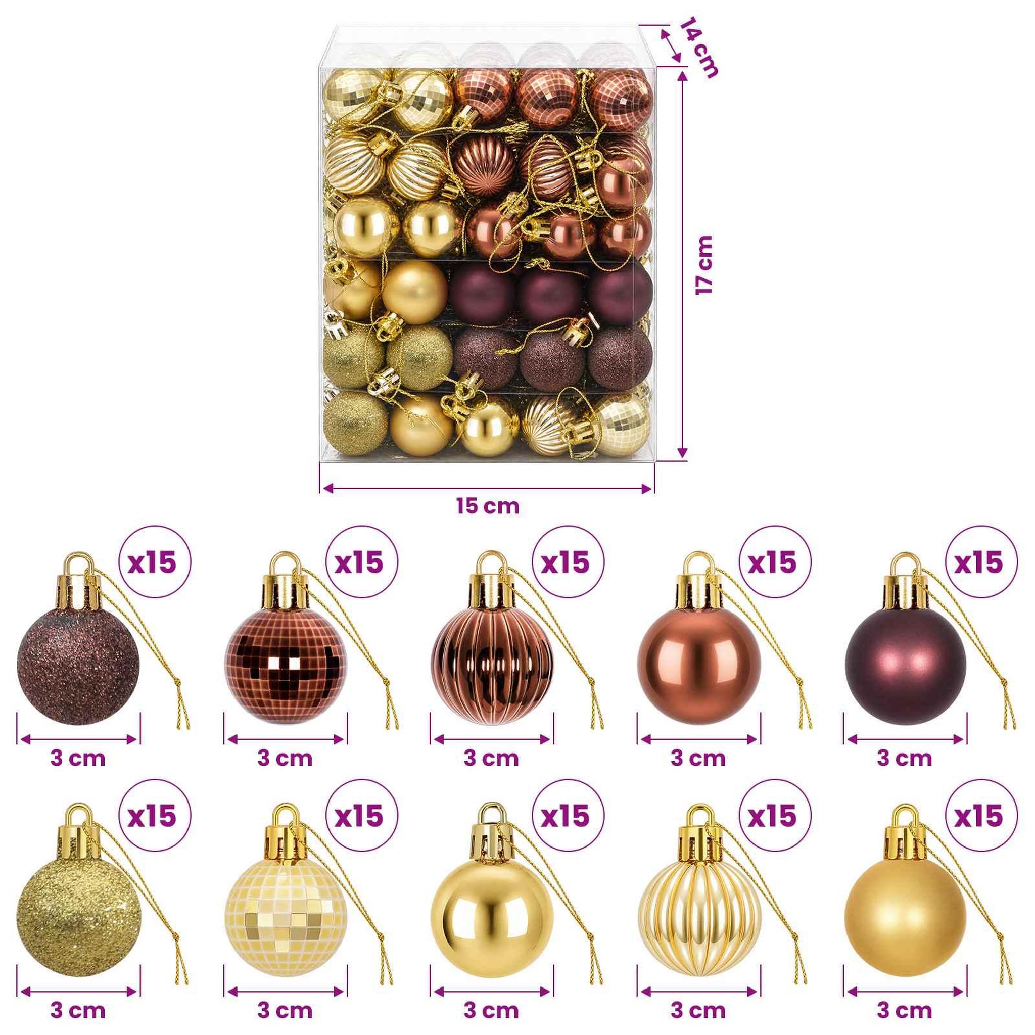 Voir la diapositive 3 : VIDAXL Ensemble de boules de Noël 150 pc Marron et or Diam. 3 cm