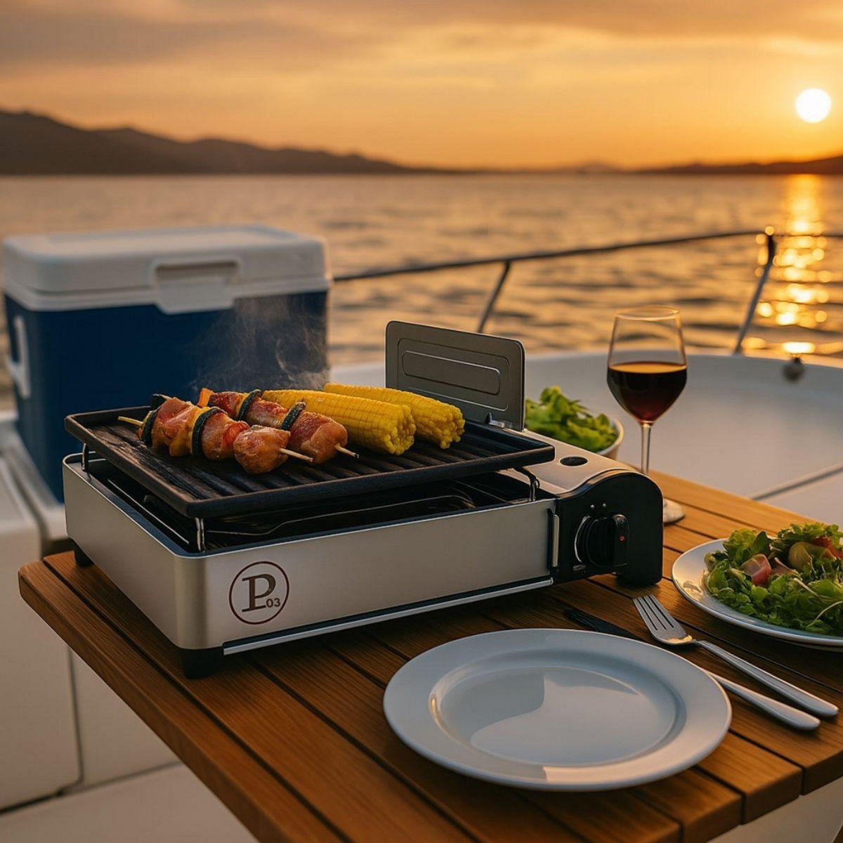 INTEC Barbecue à gaz Grill 1900W + 4 cartouches de gaz Allumage Piezo Camping COOK160