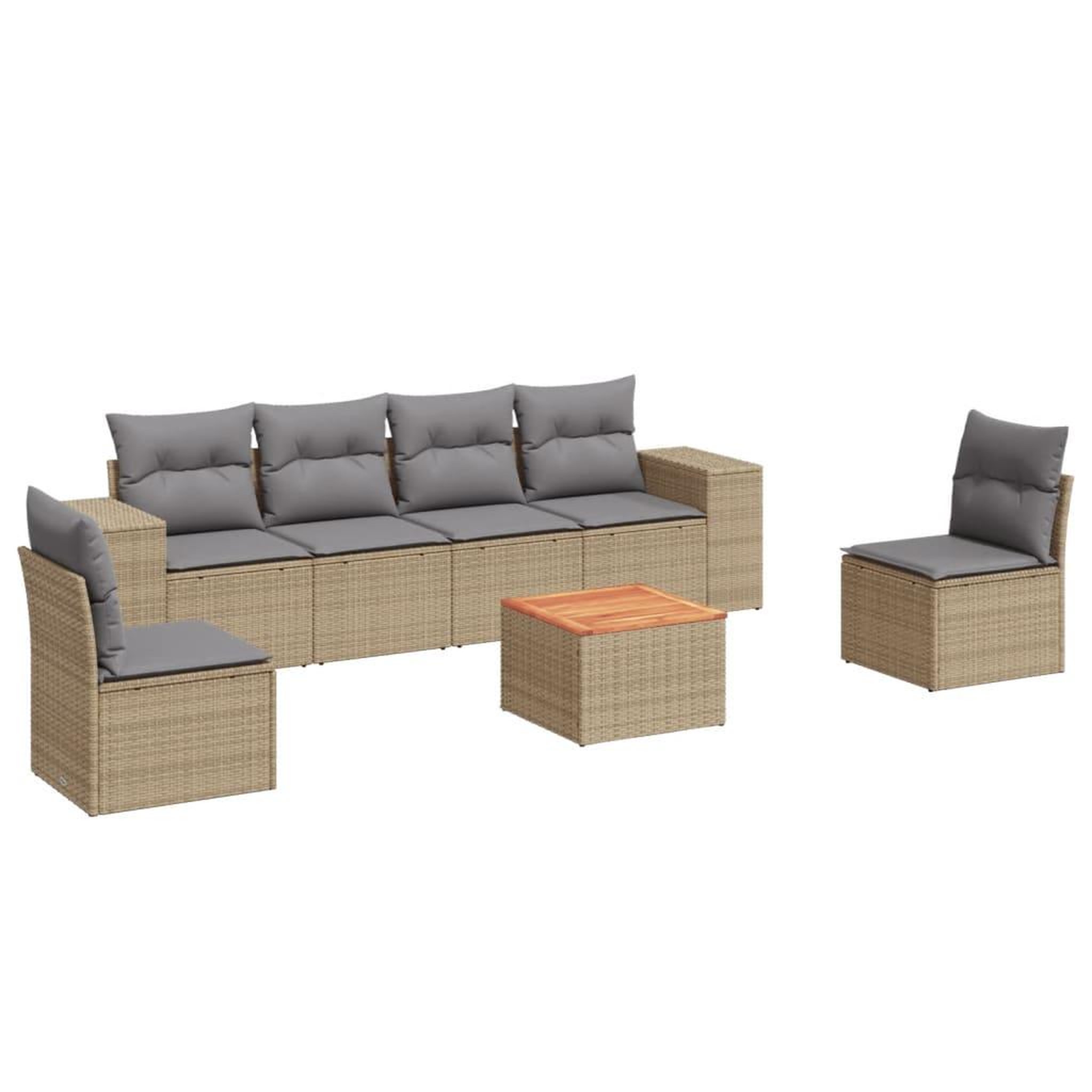 Voir la diapositive 2 : VIDAXL Salon de jardin avec coussins 7 pcs beige resine tressee