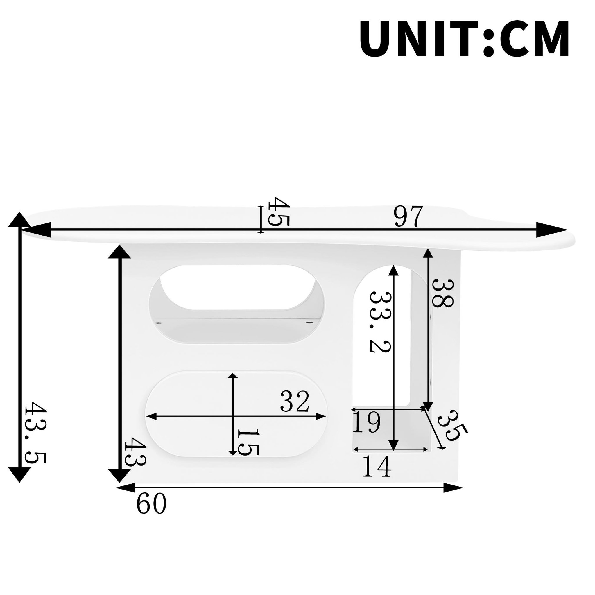 Voir la diapositive 3 : MERAX Table basse forme atypique blanc - 45x97 cm panneaux de particules
