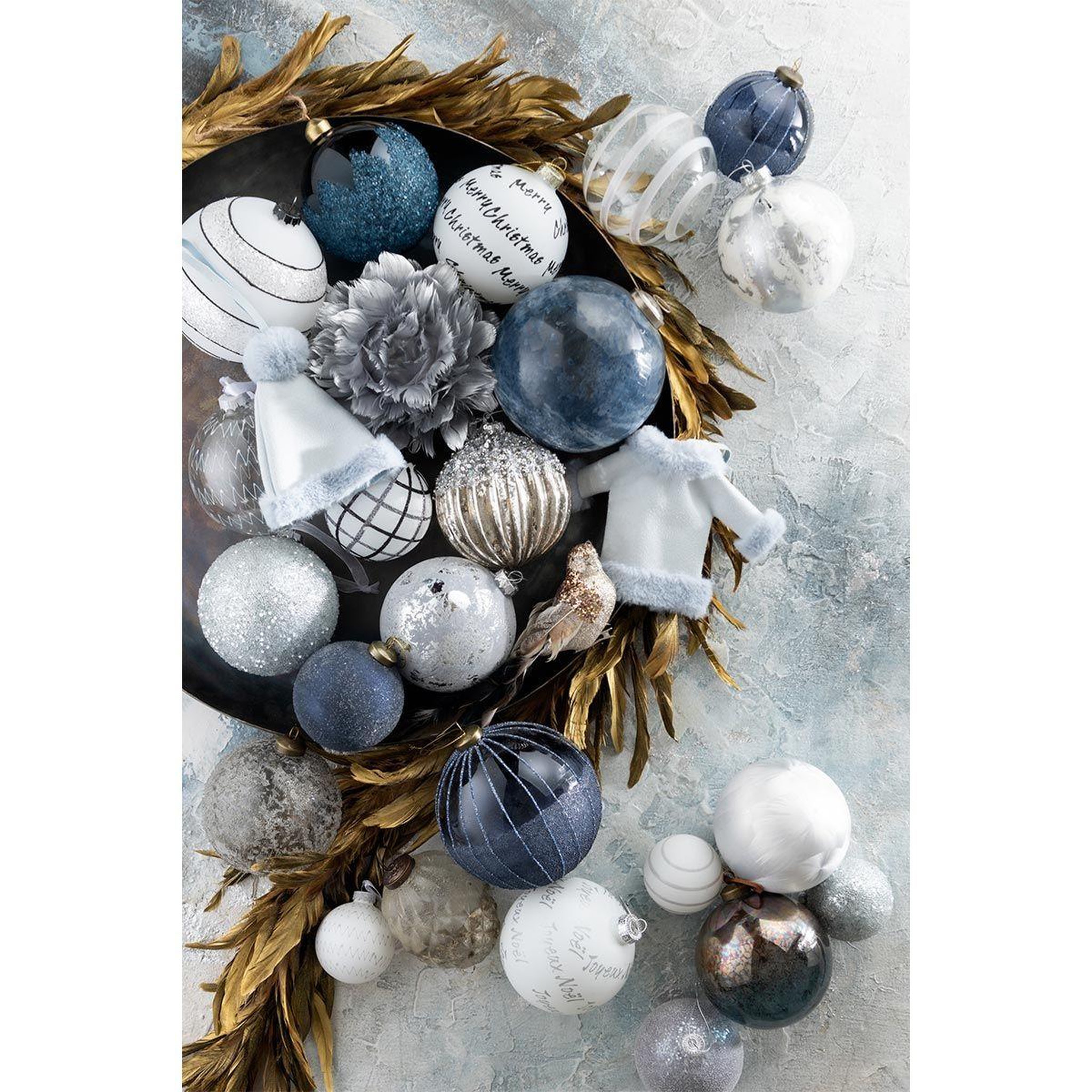 Voir la diapositive 2 : J-LINE Lot de 4 Boules de Noël  Glacé  10cm Bleu