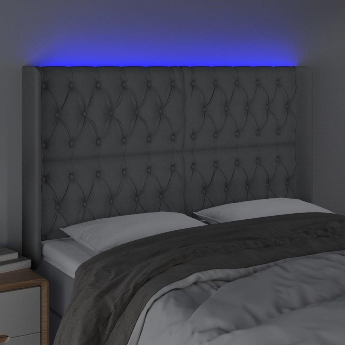 VIDAXL Tete de lit a LED Gris clair 163x16x118/128 cm Tissu