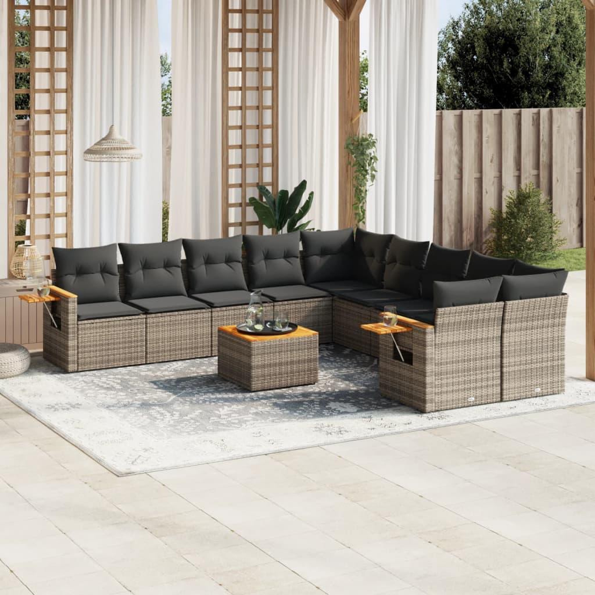 VIDAXL Salon de jardin 11 pcs avec coussins gris resine tressee