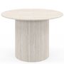 Voir la diapositive 3 : ID MARKET Table à manger ronde JULIETTE 6 personnes pied central effet lattes façon travertin 110 cm