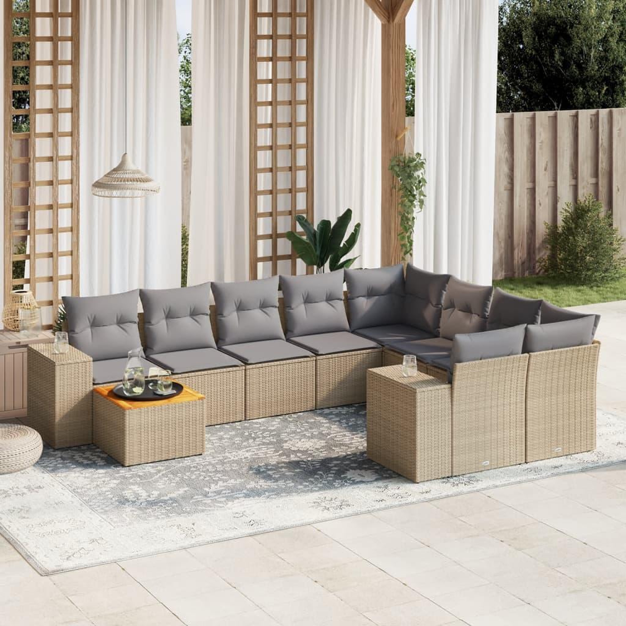 VIDAXL Salon de jardin avec coussins 10 pcs beige resine tressee