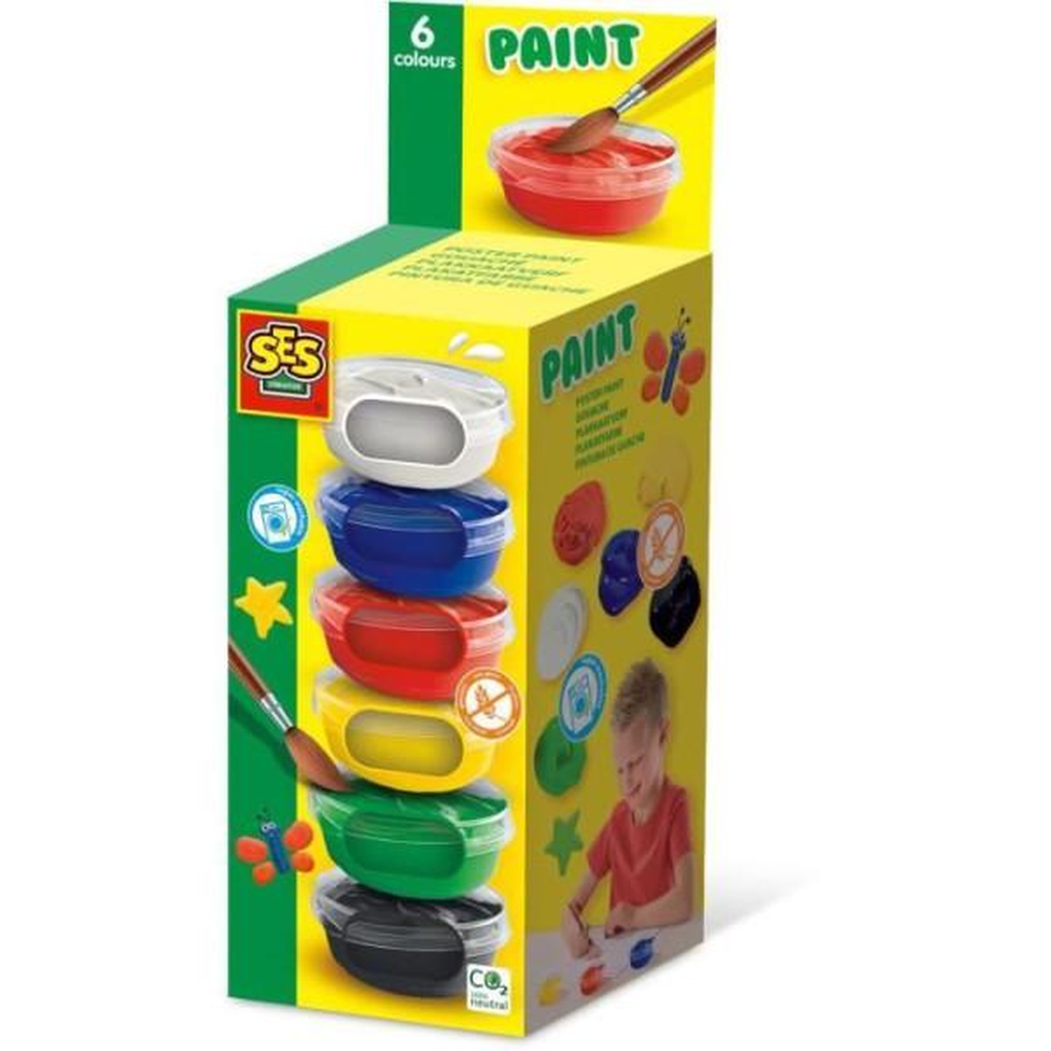 SES Creative Gouache (6x45ml) - SES CREATIVE - Six couleurs : rouge, bleu, blanc, noir, vert et jaune.