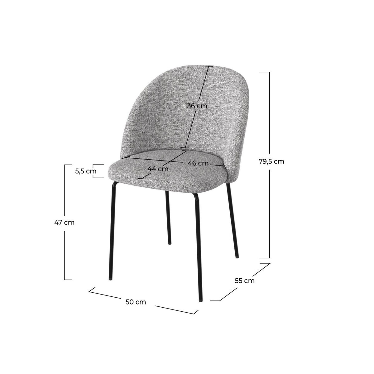 Rendez vous déco Lot de 2 chaises en tissu chiné gris foncé - Karl