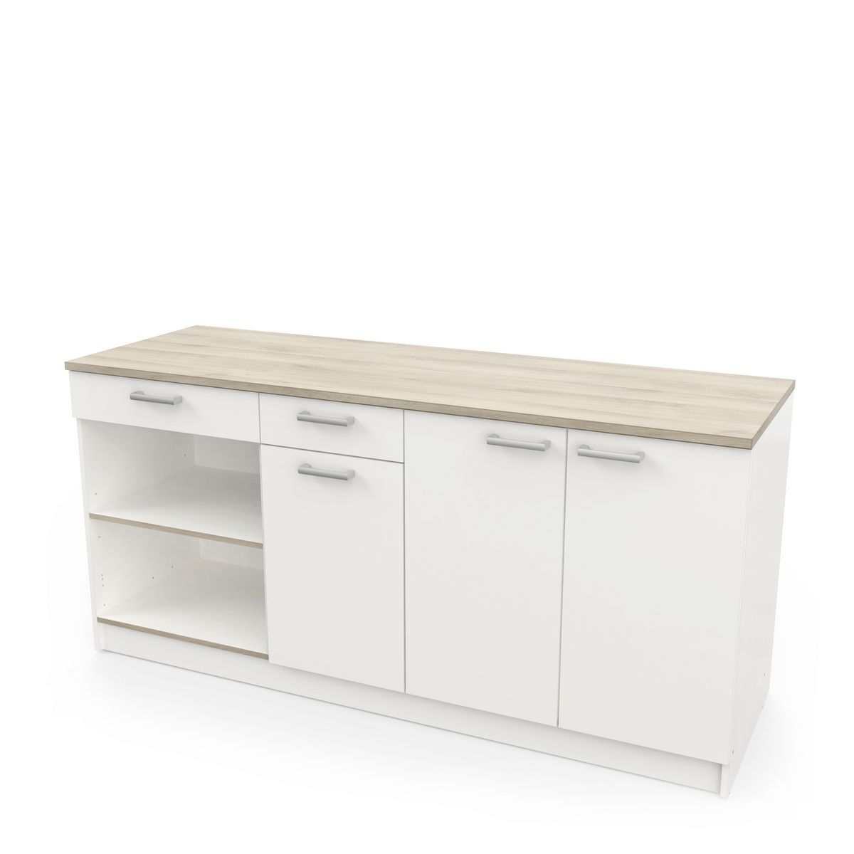 Meuble de cuisine bas 3 portes 2 tiroirs 2 niches de rangement L180cm TIRAMISU
