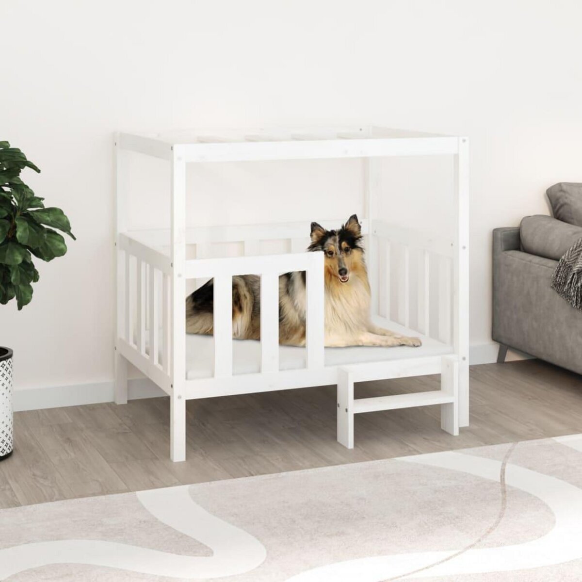 VIDAXL Lit pour chien Blanc 105,5x83,5x100 cm Bois de pin solide