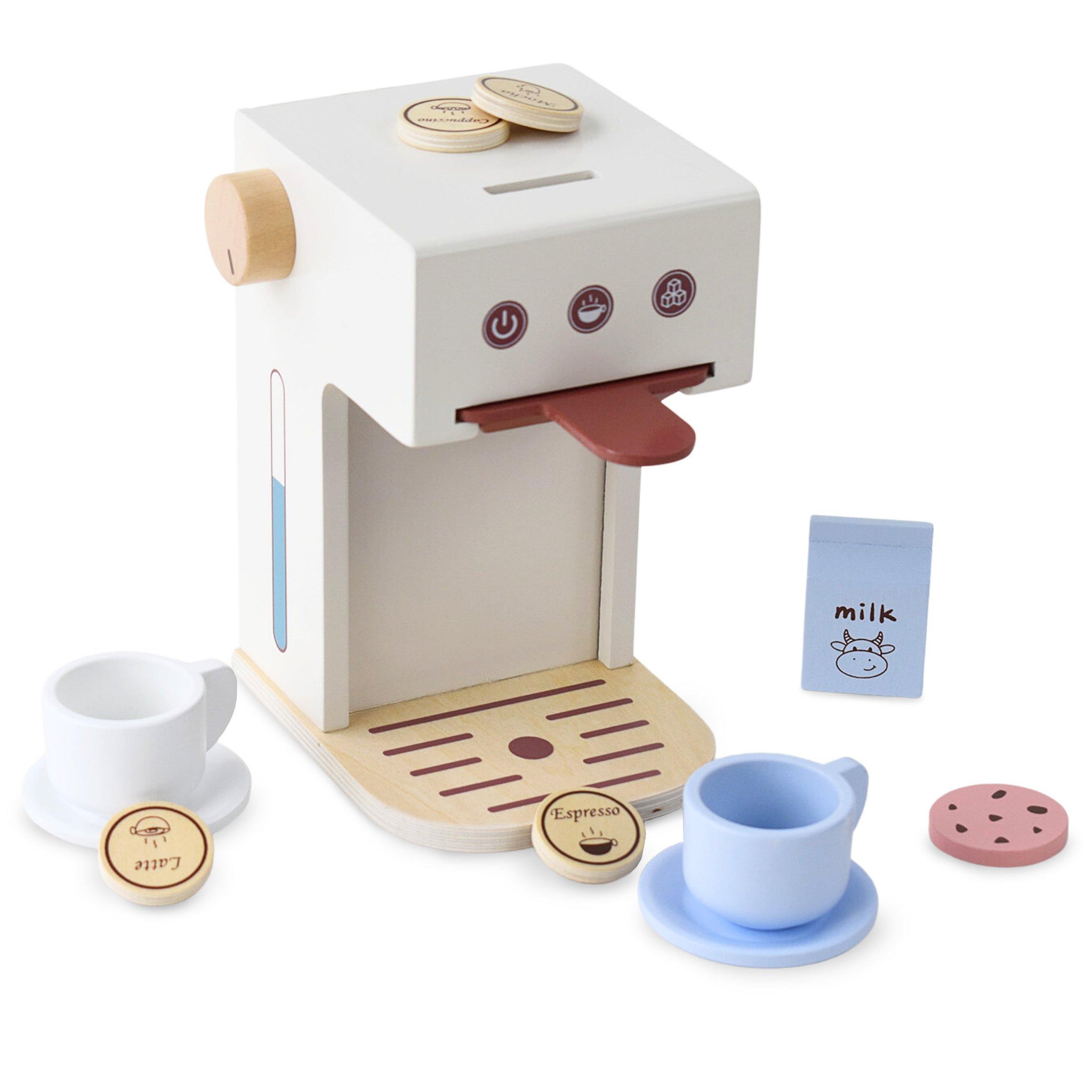 MAMABRUM Machine a Cafe Bois Enfant Mamabrum Jouet d'imitation Capsules Tasses 14x13x20cm