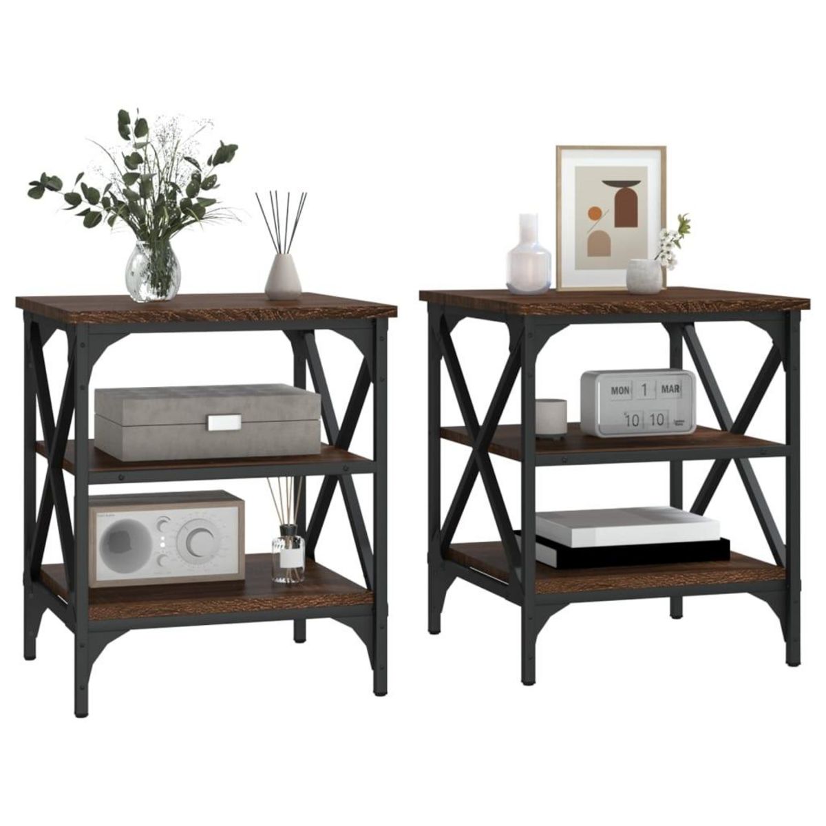 VIDAXL Tables d'appoint 2 pcs Chene marron 40x42x50 cm Bois ingenierie