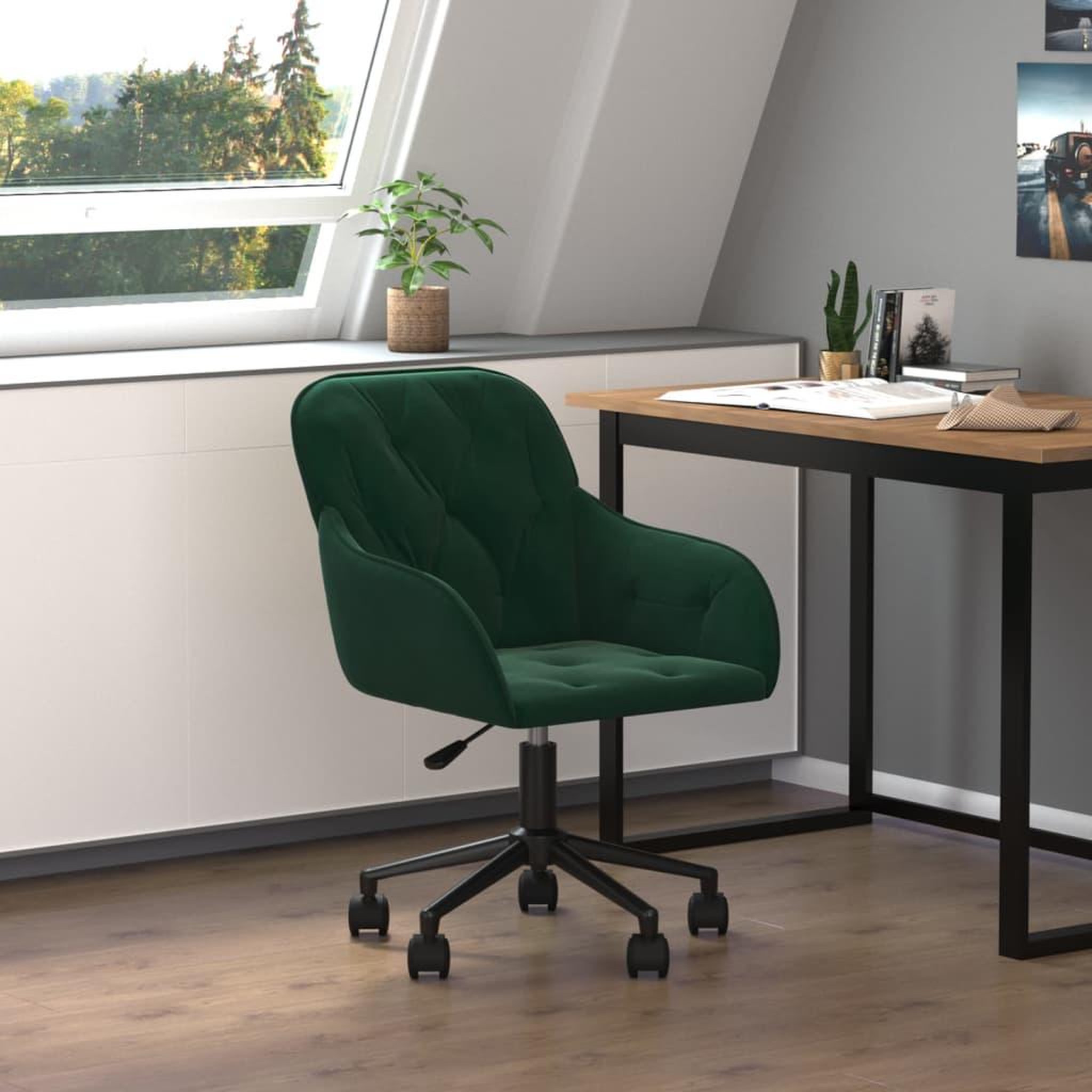 Voir la diapositive 1 : VIDAXL Chaise pivotante de bureau Vert fonce Velours