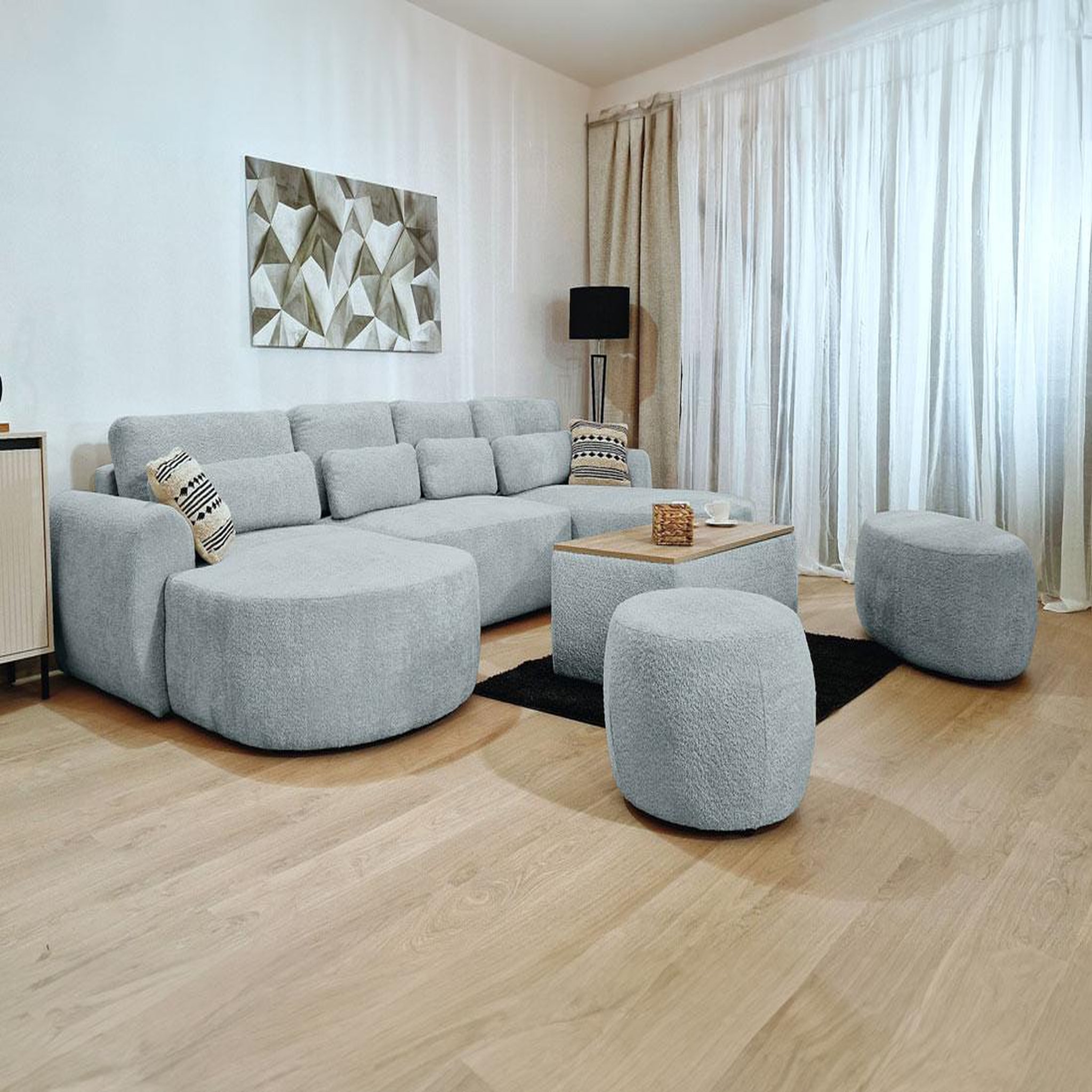 Voir la diapositive 5 : BEST MOBILIER Mahina - canapé panoramique en u 7 places - convertible avec coffre - en tissu bouclette