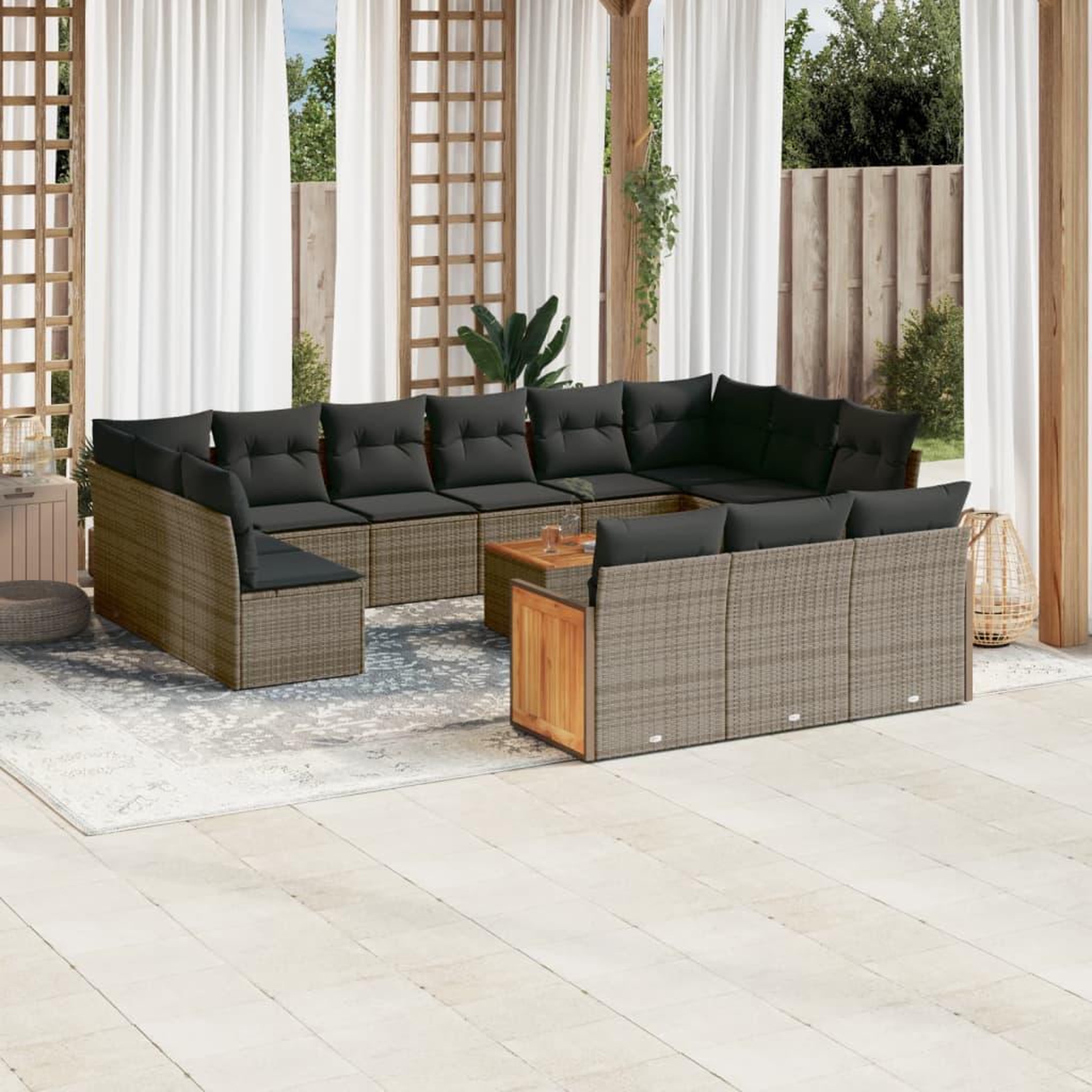 VIDAXL Salon de jardin avec coussins 14 pcs gris resine tressee