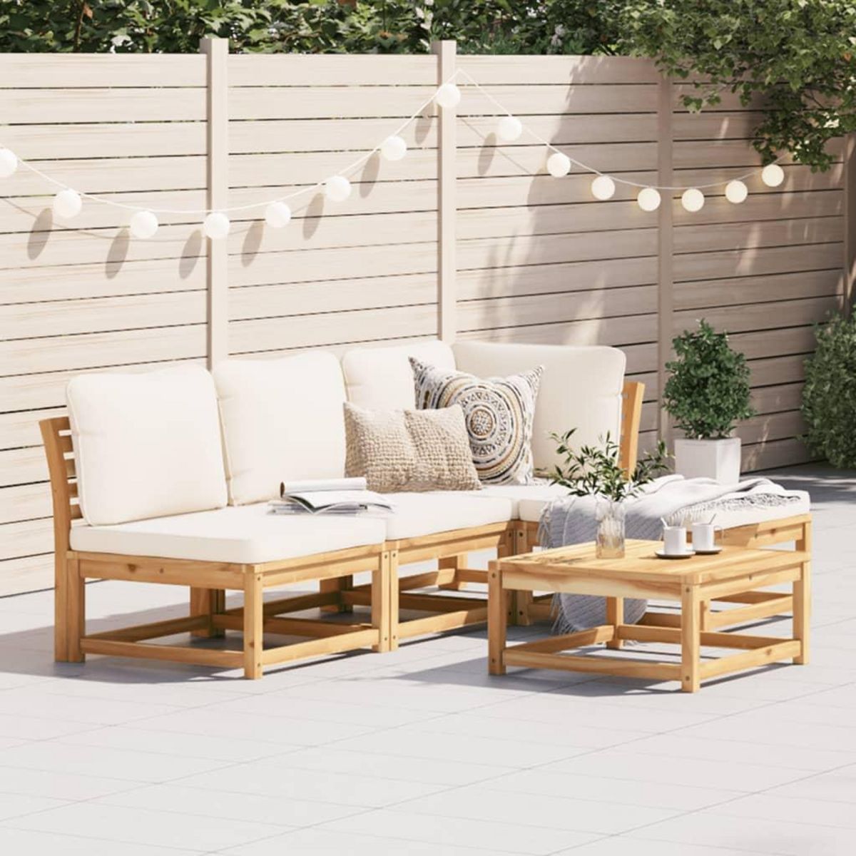 VIDAXL Salon de jardin avec coussins 5 pcs Bois d'acacia solide