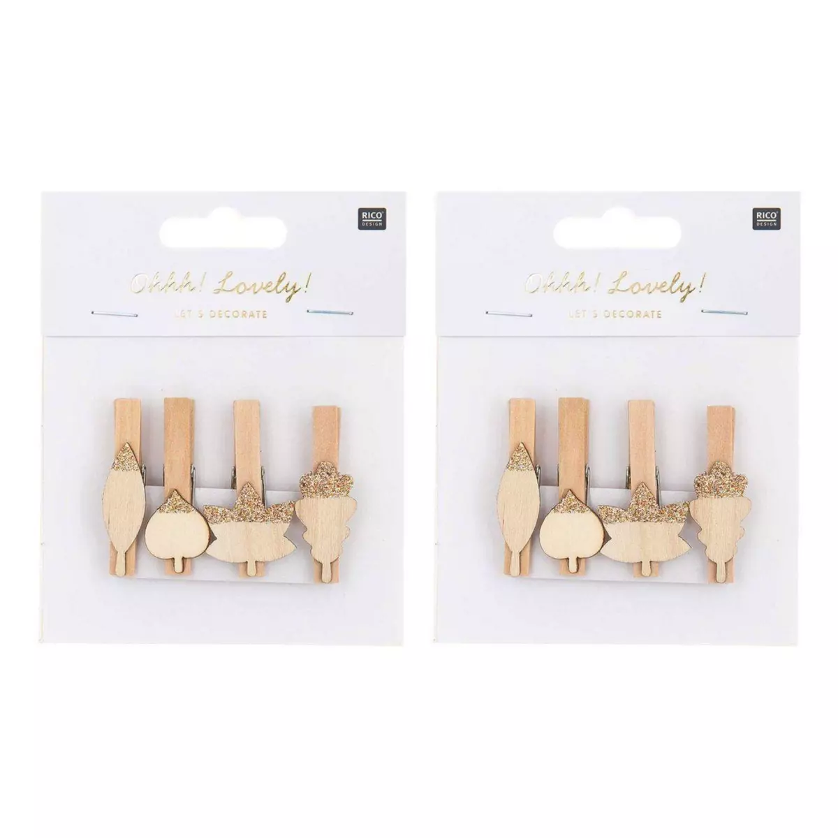 RICO DESIGN 8 pinces clip en bois feuilles dorées 2,3 x 1,5 cm