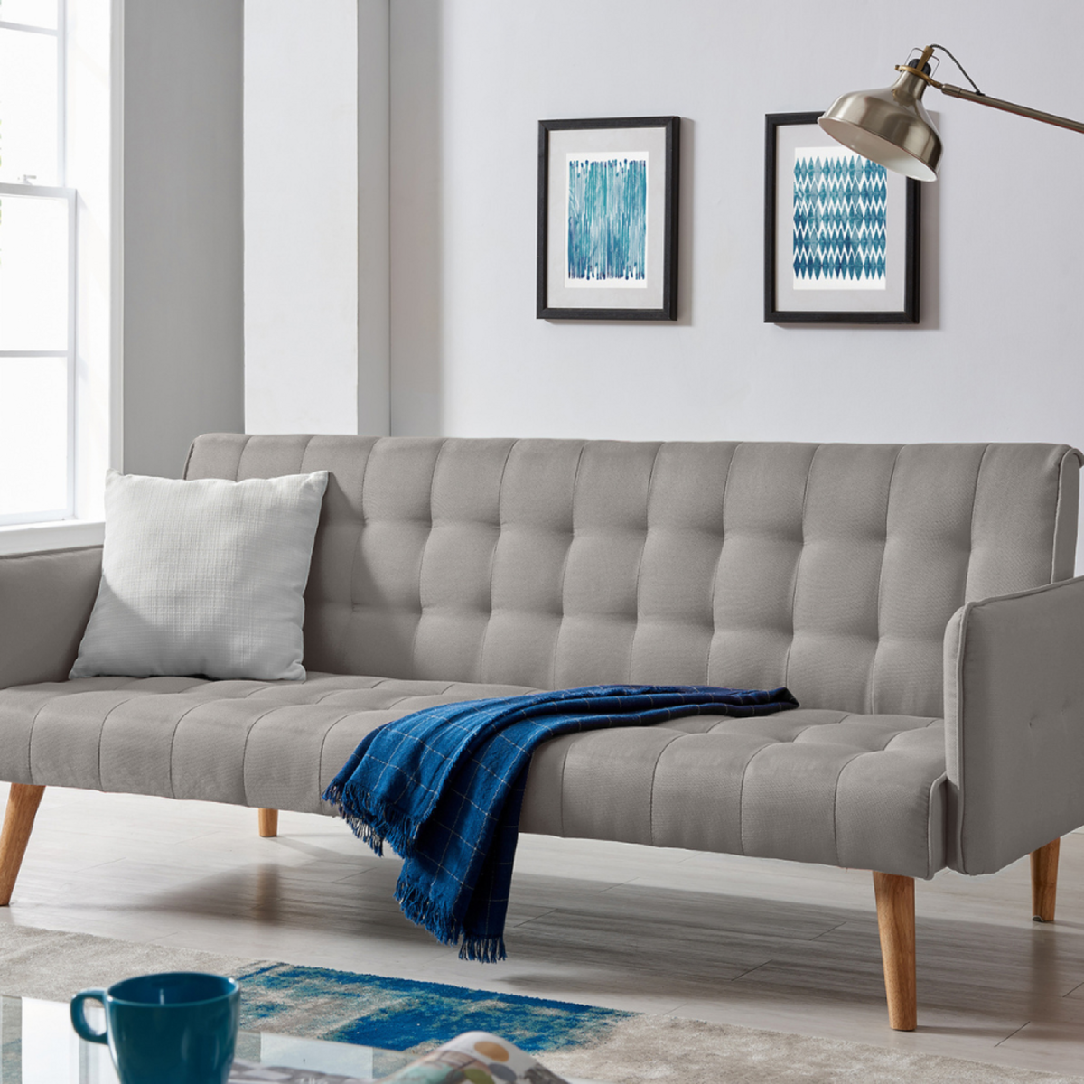 CONCEPT USINE Canapé convertible scandinave 3 places en tissu gris SVEG