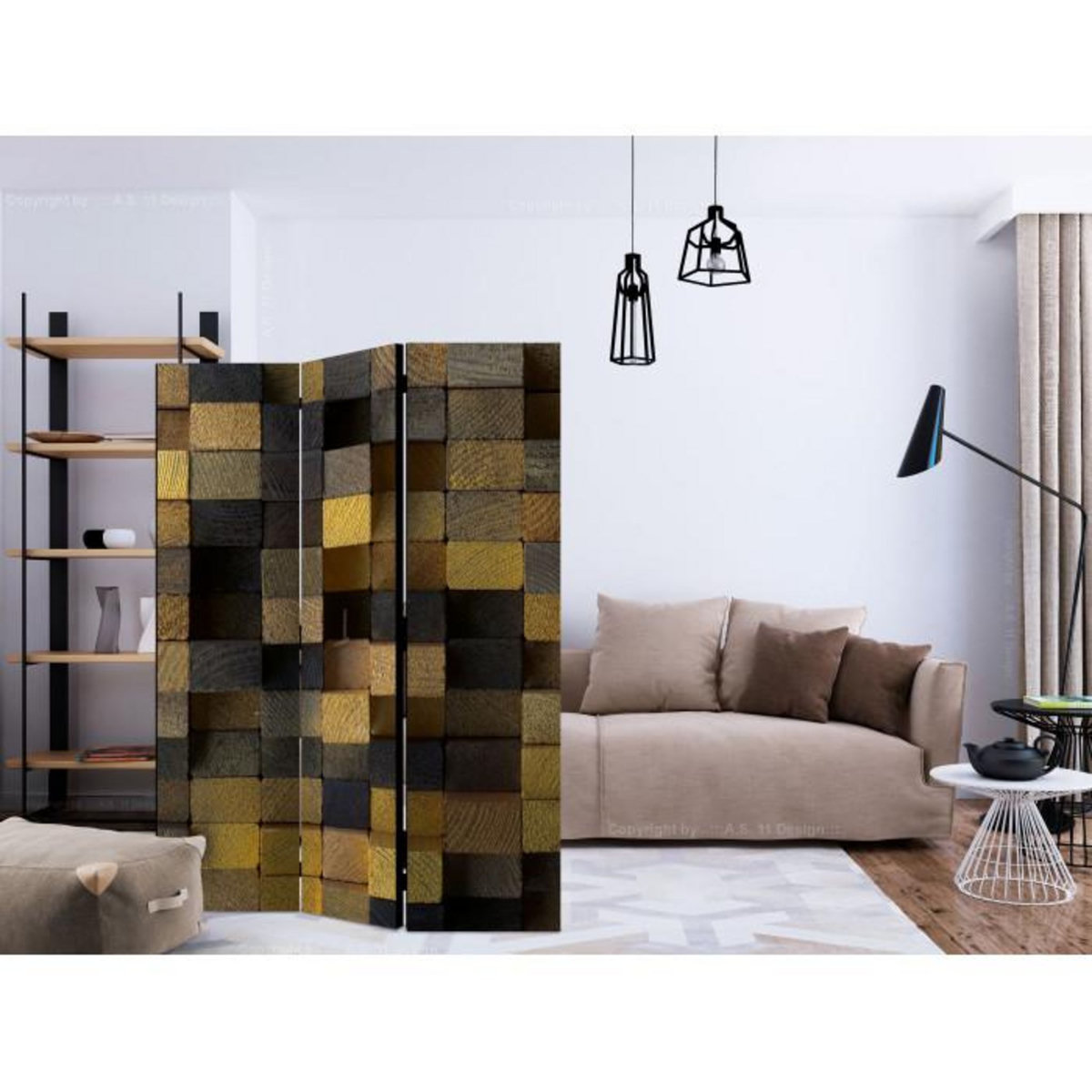 Paris Prix Paravent 3 Volets  Wooden Cubes  135x172cm