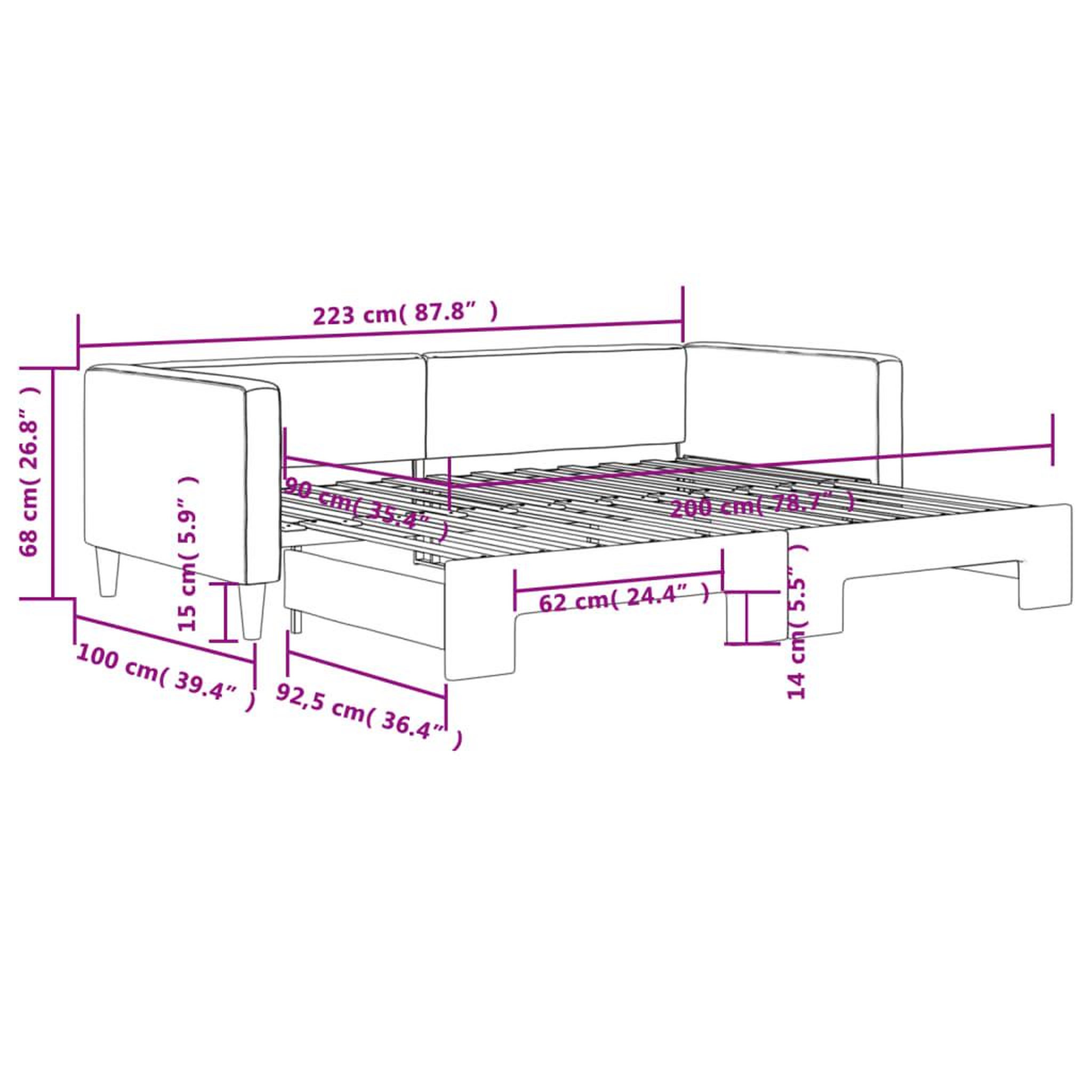 Voir la diapositive 6 : VIDAXL Lit de jour avec gigogne sans matelas taupe 90x200 cm