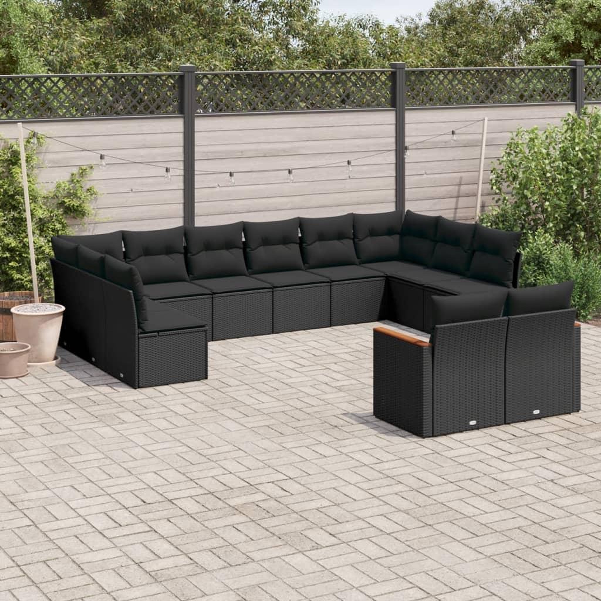 VIDAXL Salon de jardin 12 pcs avec coussins noir resine tressee