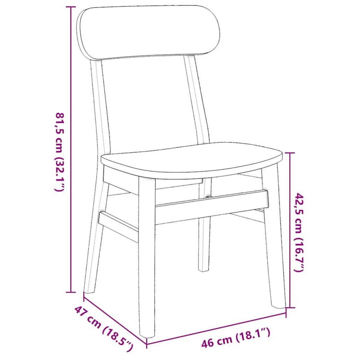 VIDAXL Chaises a manger 2 pcs blanc bois massif caoutchouc
