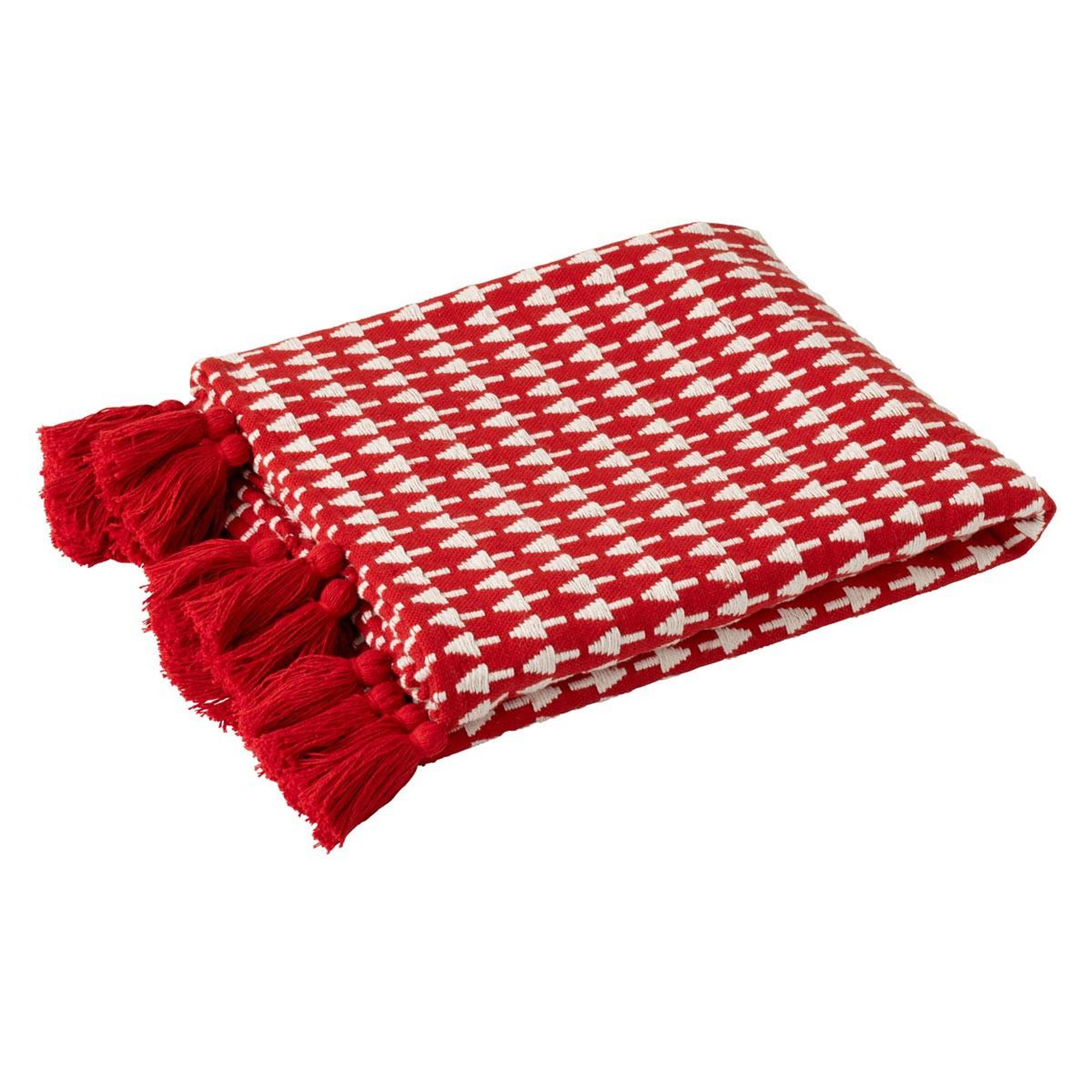 J-LINE Plaid à pompons  sapin de noël  130x180cm rouge