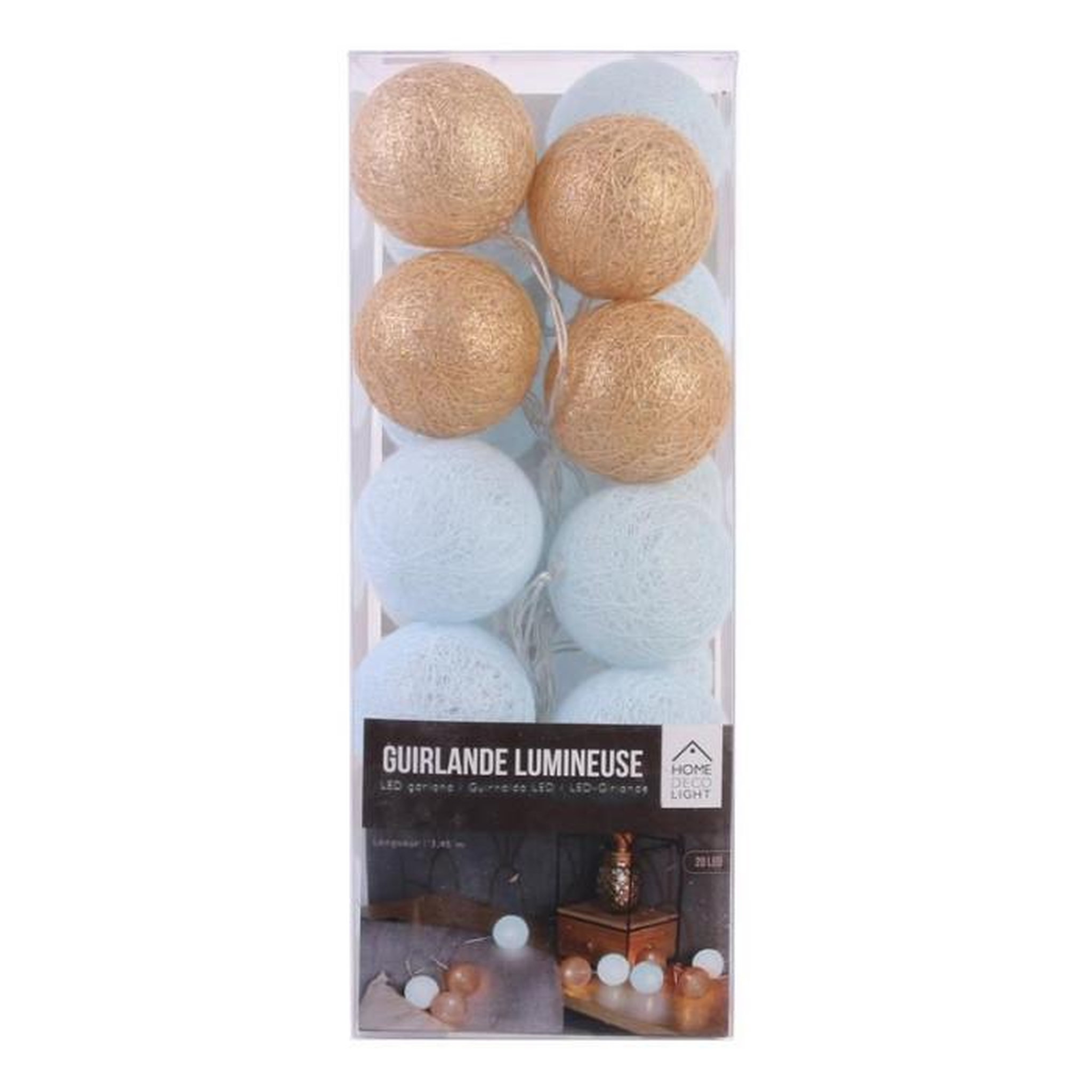 Voir la diapositive 2 : The Home Deco Factory Guirlande lumineuse à led  20 boules  372cm bleu & or