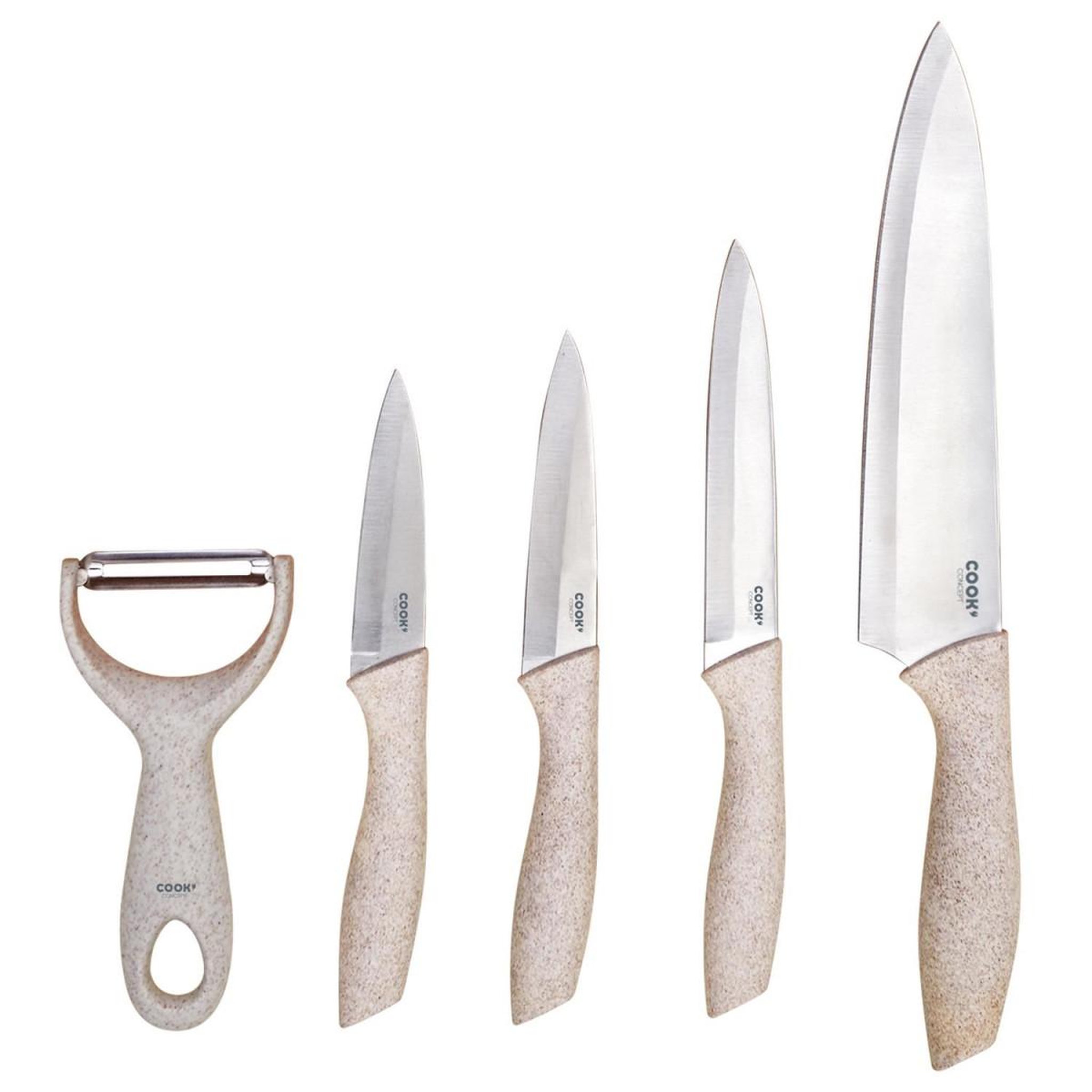 COOK CONCEPT Lot de 4 Couteaux & Éplucheur  Inox  31cm Beige