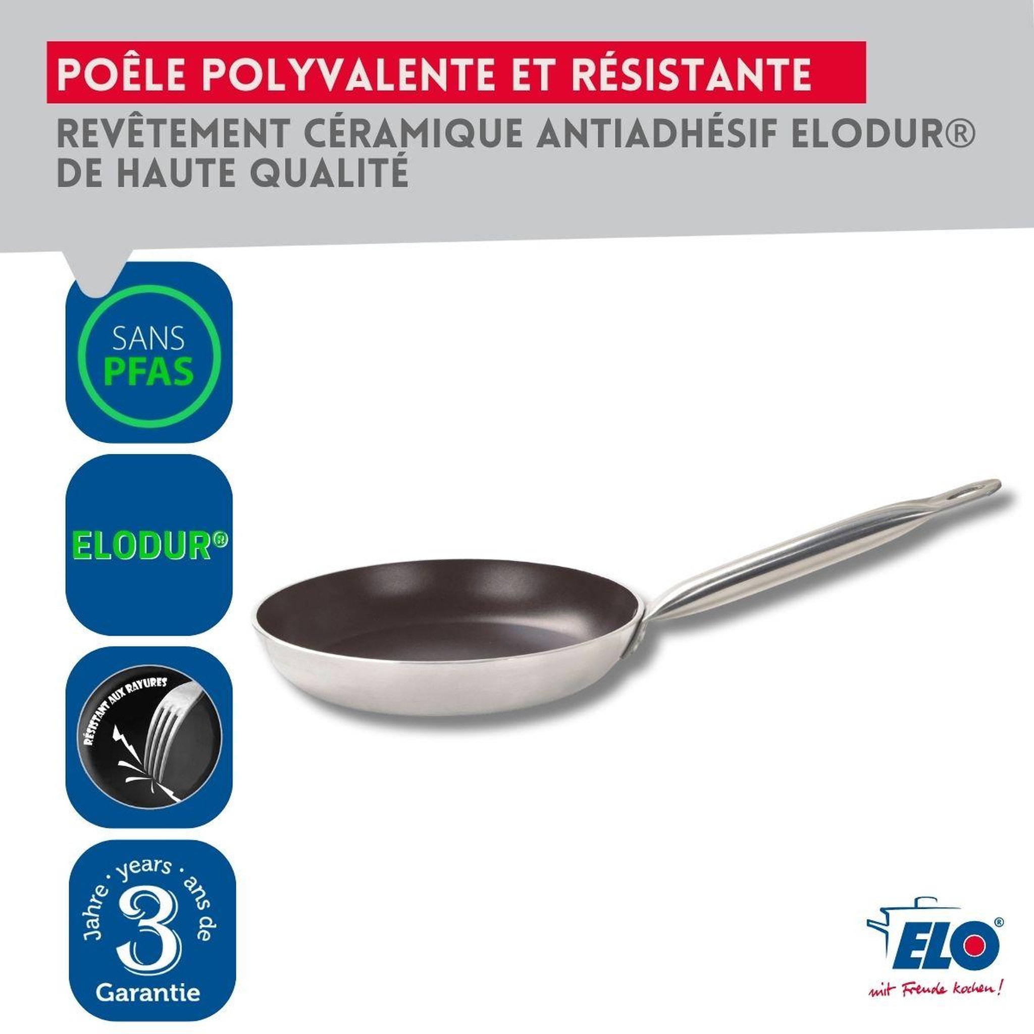 Voir la diapositive 5 : ELO Set de 2 poêles 28 et 32 cm céramique sans pfas et 2 couvercles bistro line elo