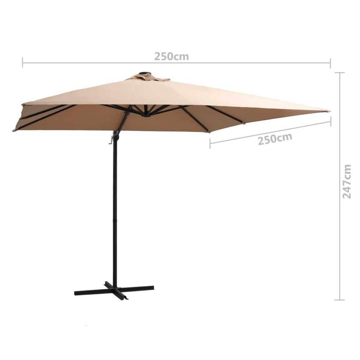 VIDAXL Parasol de jardin en porte-a-faux lumieres LED et mat en acier