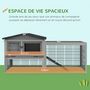 Voir la diapositive 5 : PAWHUT Clapier cage à lapins cottage - niche haute, rampe, enclos extérieur - plateau excrément, toit ouvrant, 2 portes verrouillables - bois gris