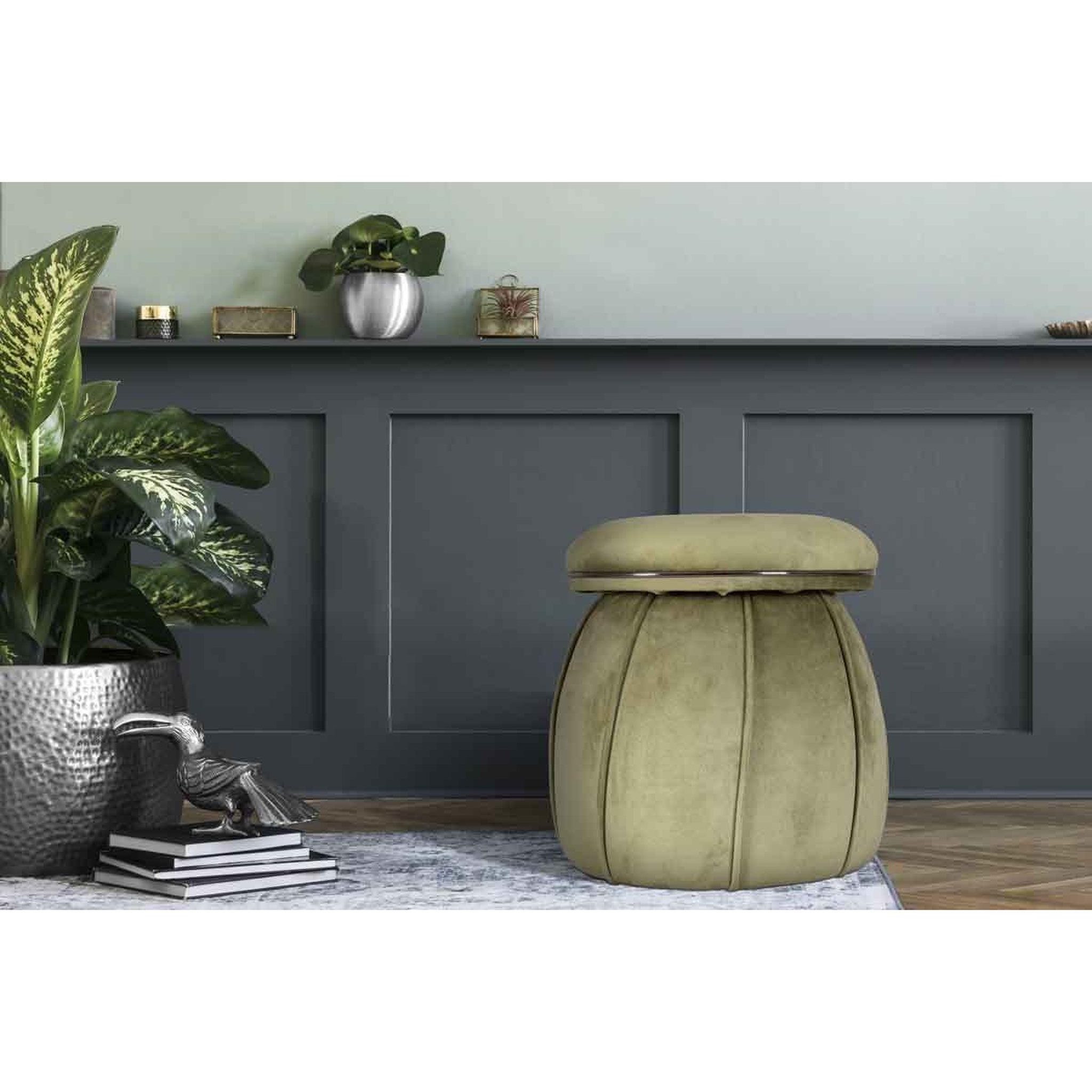 Voir la diapositive 4 : Paris Prix Tabouret rond design  corin  55cm vert & gris