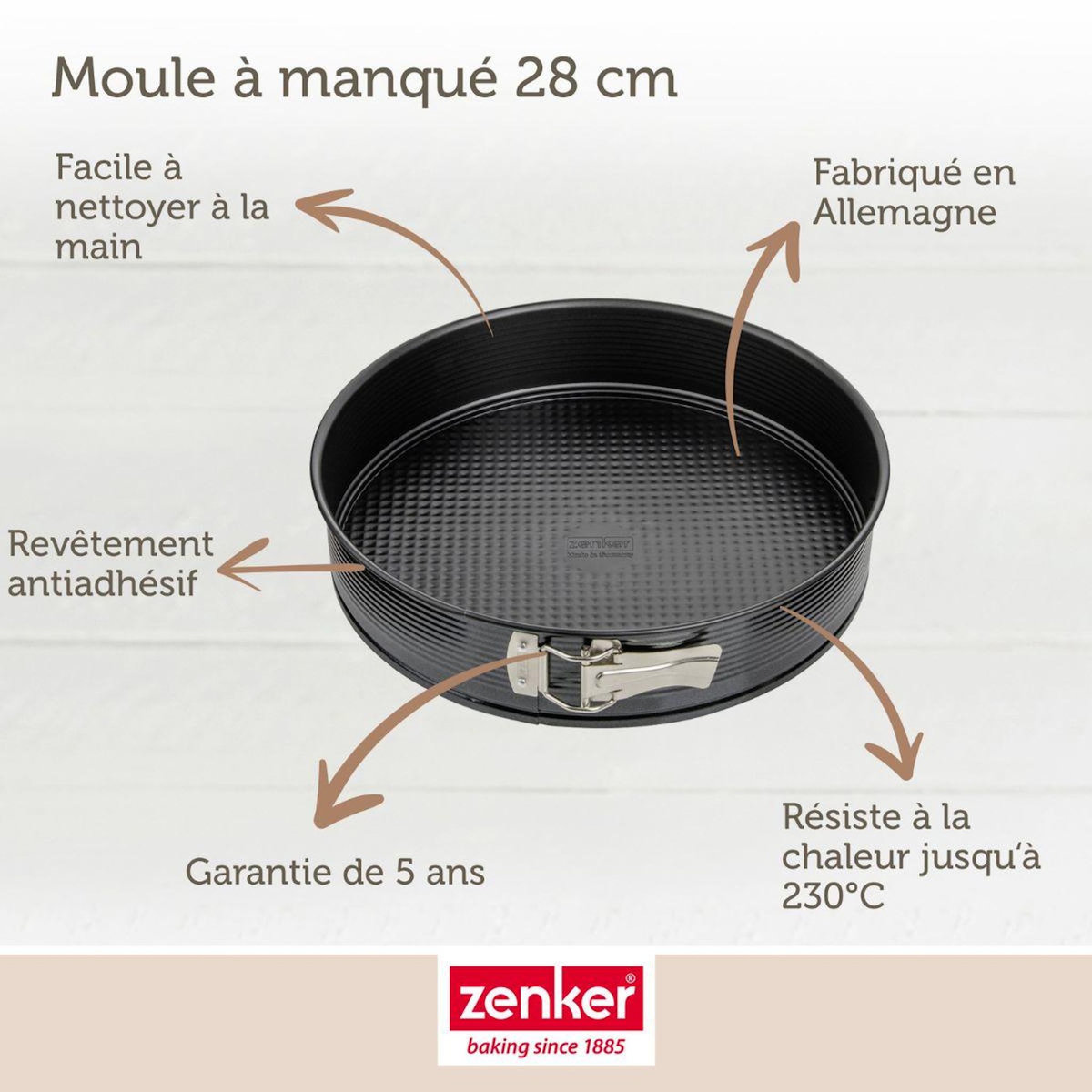 ZENKER Lot comprenant 1 Moule à manqué 28 cm, 1 spatule Zenker et 2 bols à mixer en inox Fackelmann