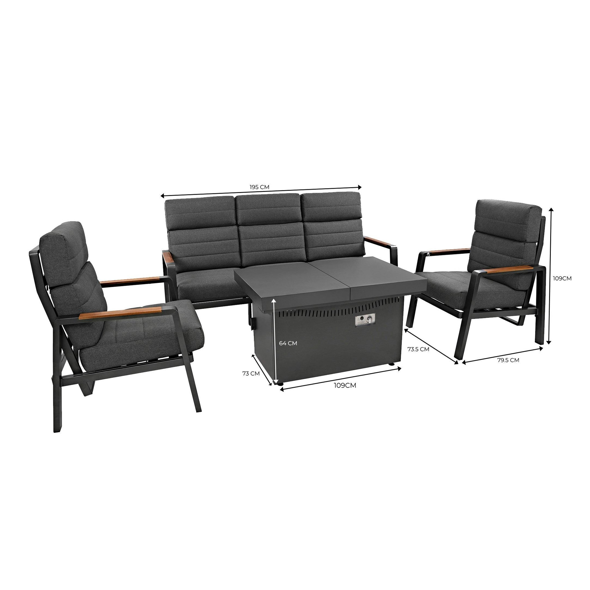 Voir la diapositive 5 : JARDI Salon de jardin inclinable 5 places avec brasero