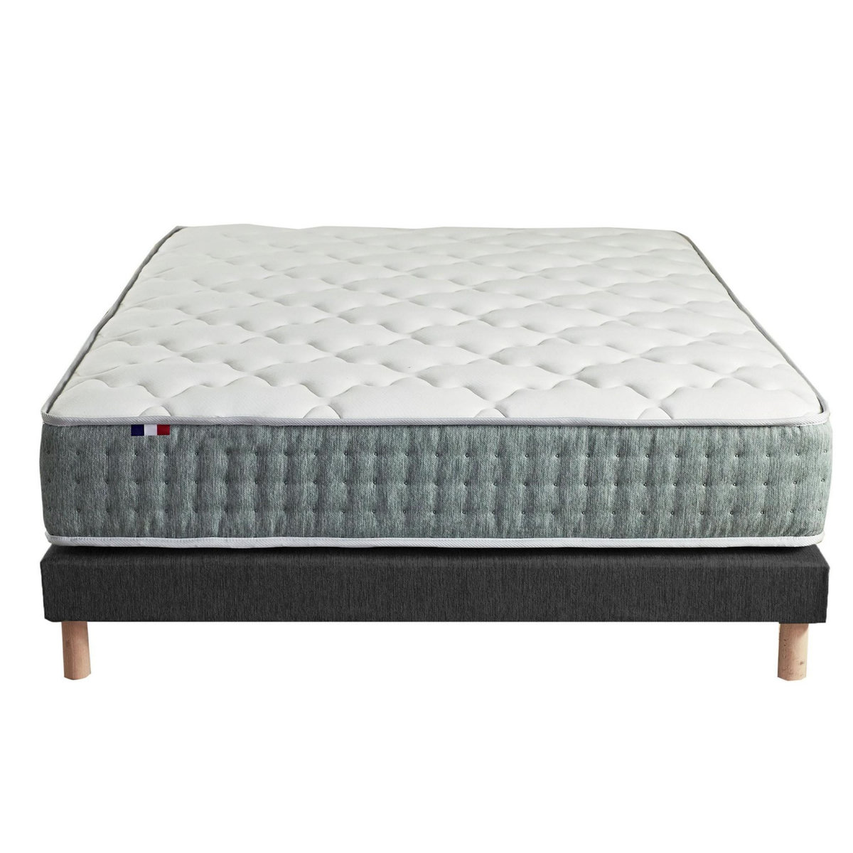 IDLITERIE Ensemble matelas Ressort 7 zones HYGGE + Sommier + couette + oreillers Fabriqué en France