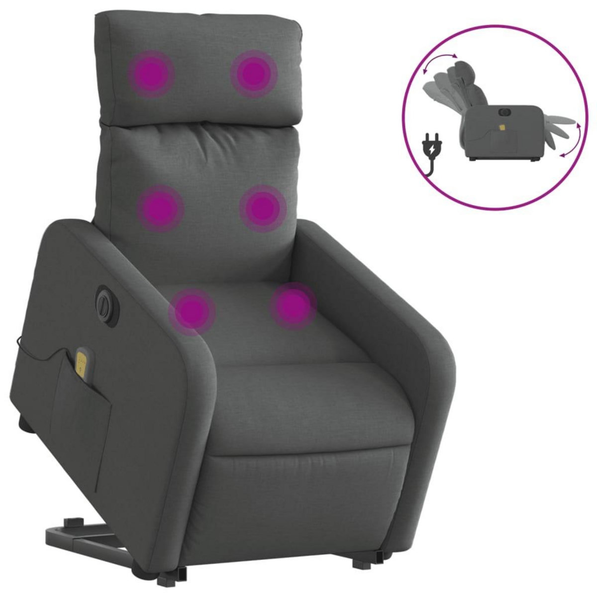 VIDAXL Fauteuil inclinable de massage electrique Gris fonce Tissu
