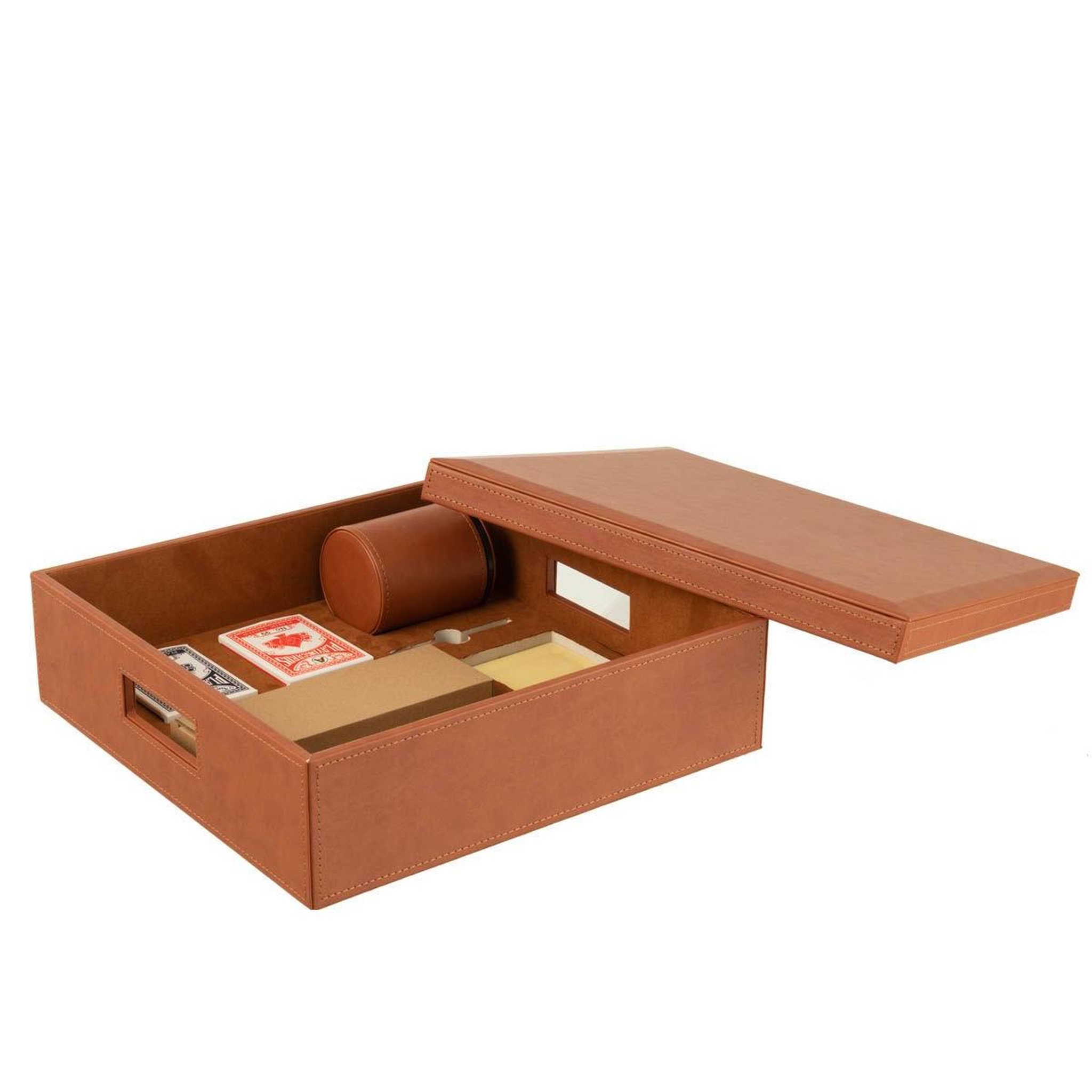 Voir la diapositive 4 : J-LINE Boîte jeux de cartes & échiquier  ezra  35cm cognac