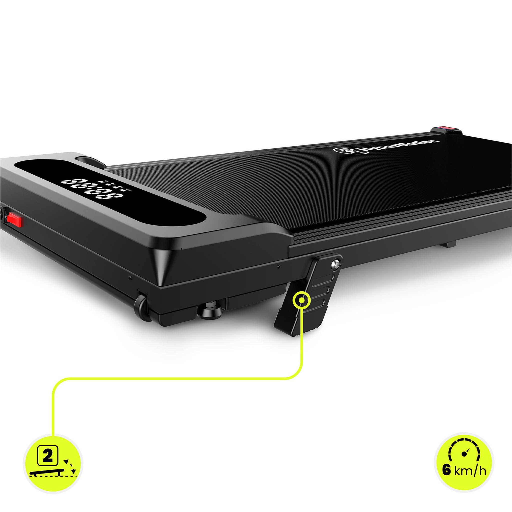 Voir la diapositive 6 : HYPERMOTION Tapis de Marche Motorisé Domicile ou Bureau Acier et ABS Ultra-Plat 6 km/h Dim 107x48cm Noir