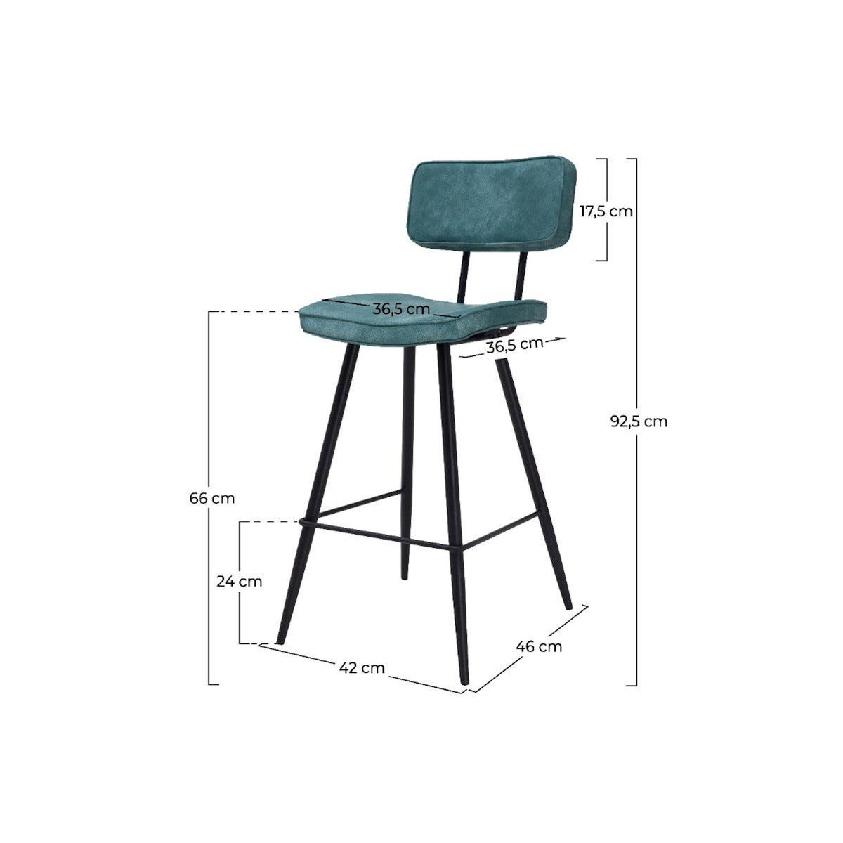 MAISON PAVANE Lot de 2 chaises pour îlot central 66 cm en cuir synthétique bleu-Texas