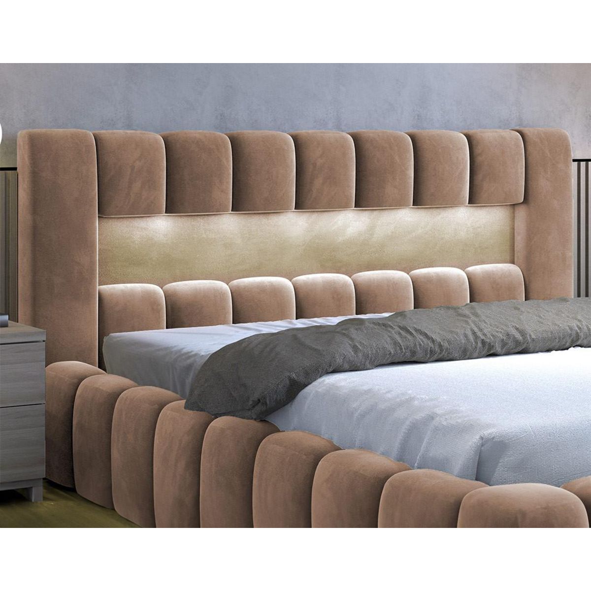 BEST MOBILIER Cleo - lit coffre avec led - 160x200 cm - sommier inclus - en velours