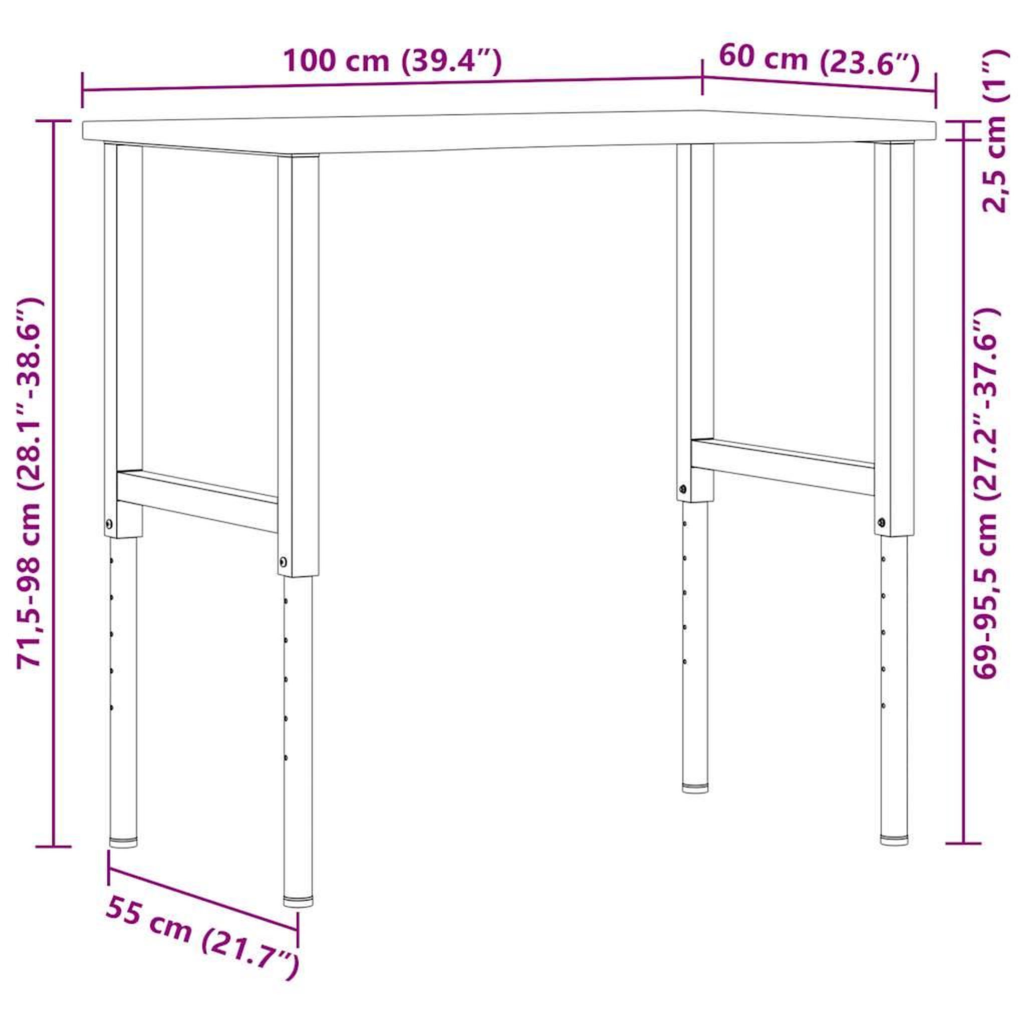 Voir la diapositive 6 : VIDAXL Etabli 100x60x(71,5-98) cm bois de chene massif