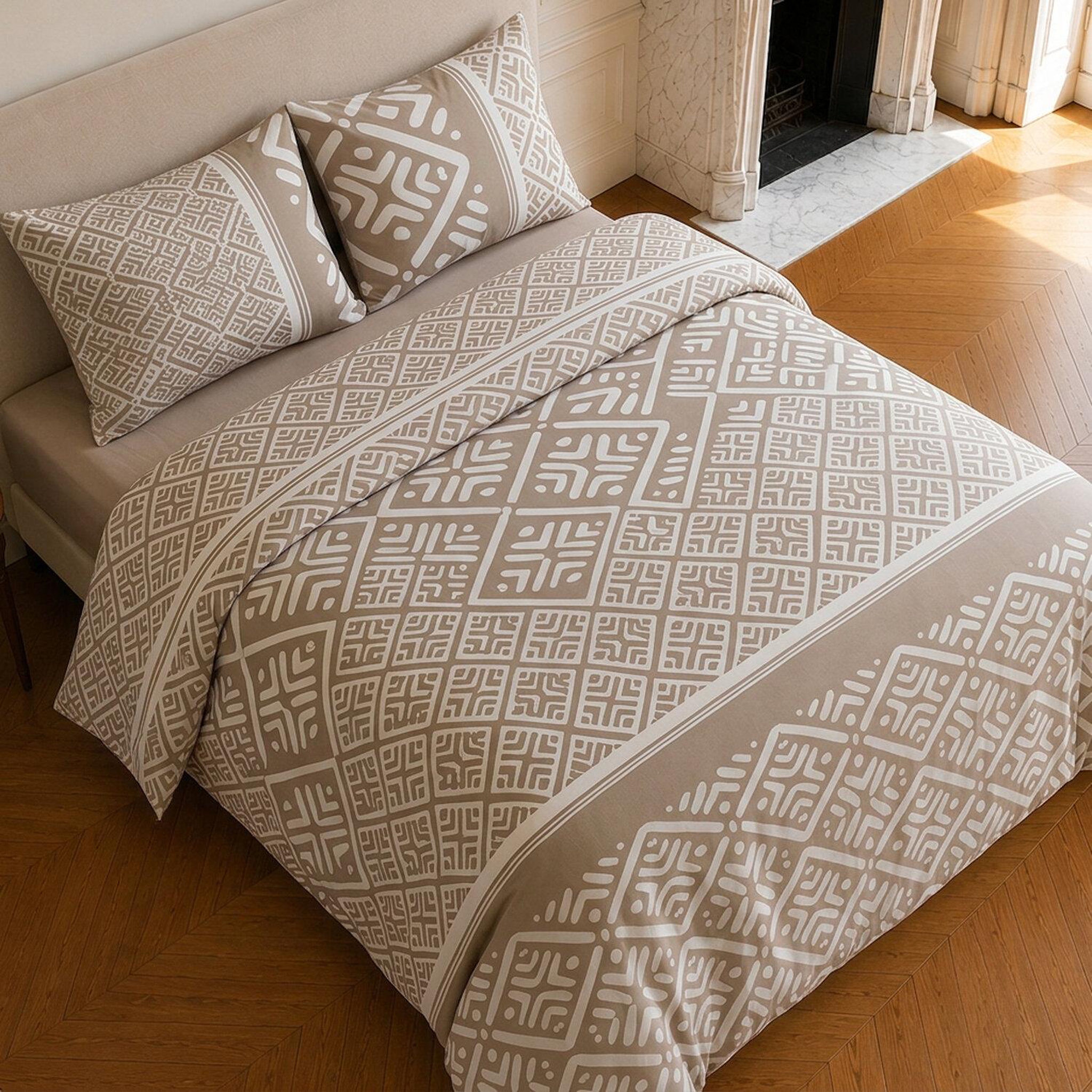 Voir la diapositive 4 : Home collection Parure housse de couette imprimée 100% coton 57 fils - boho - 220x240 cm
