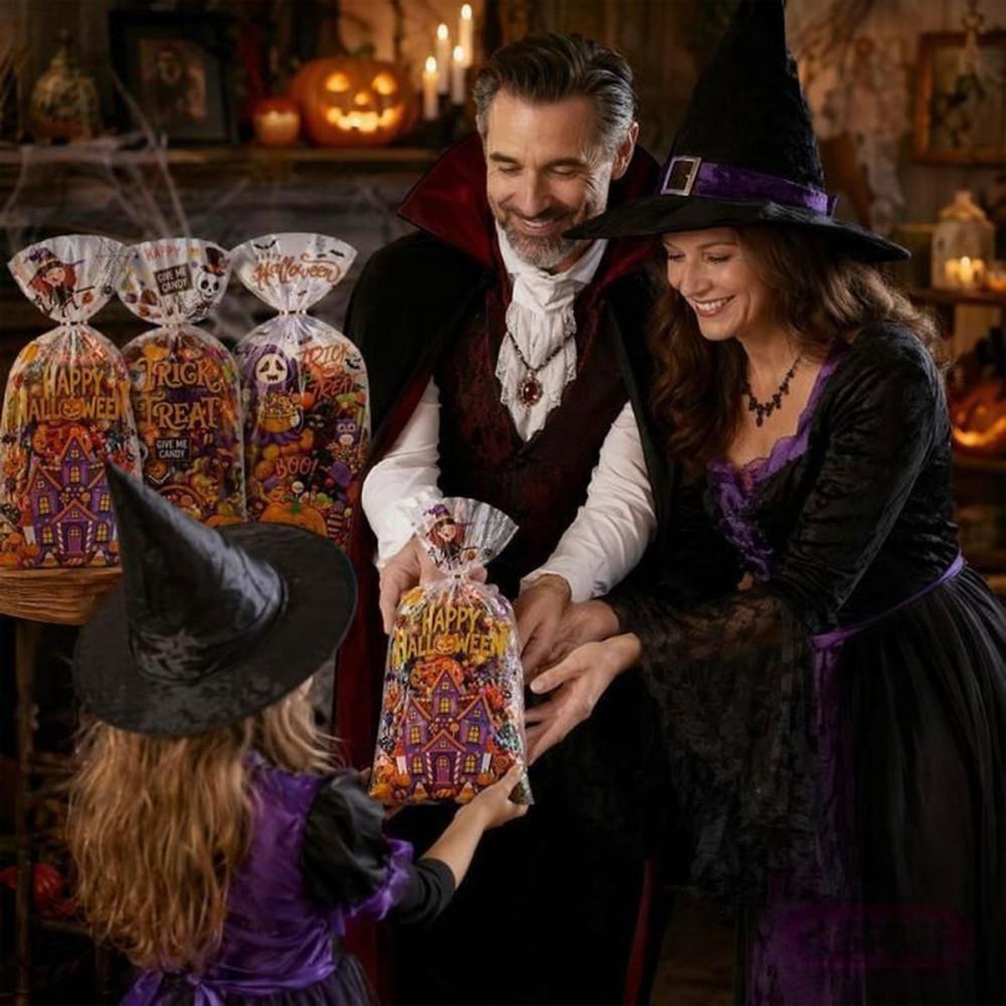 Voir la diapositive 3 : Sacs cadeaux bonbons Halloween multicolores 120 pièces
