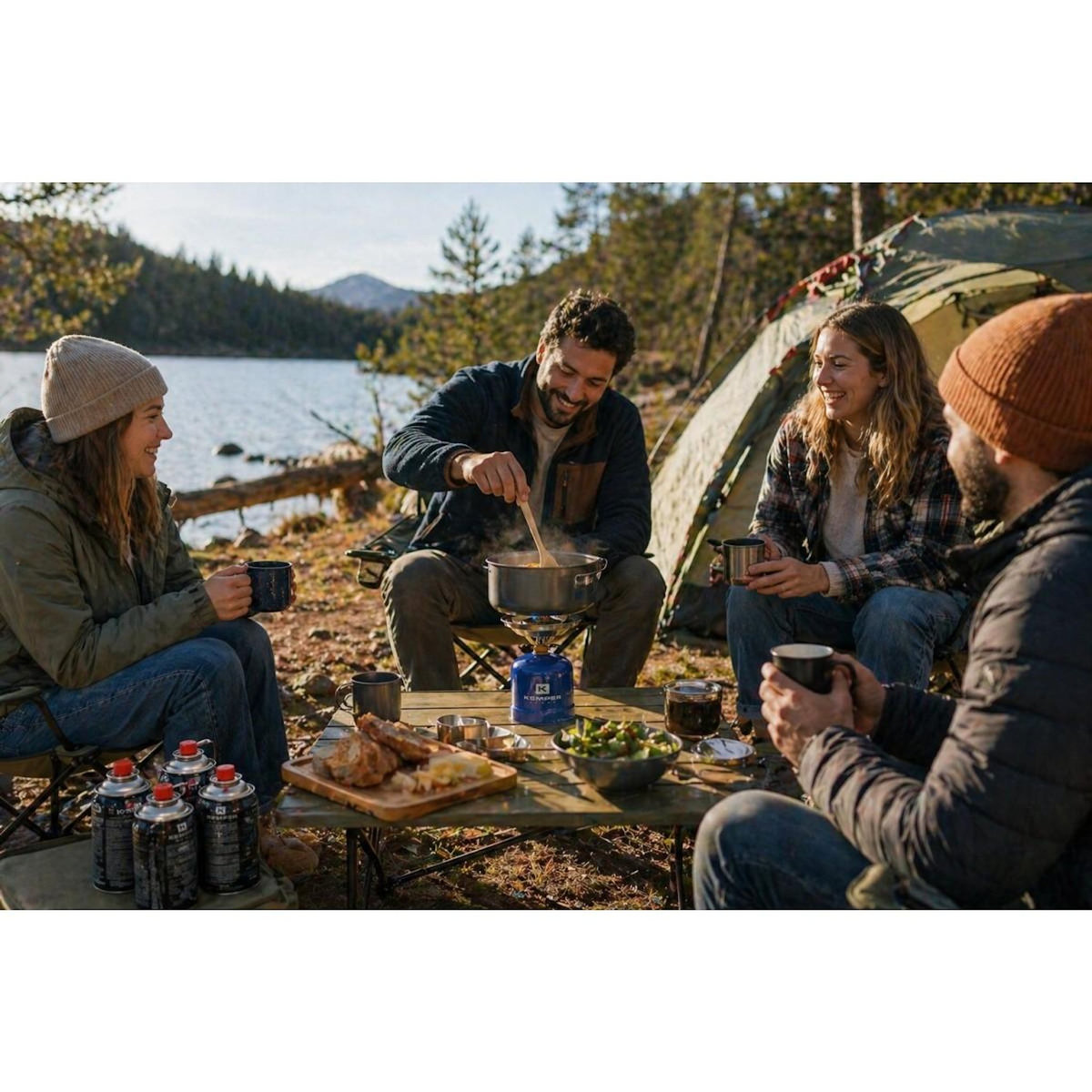 Kemper Réchaud à gaz Camping 2200W portable Cartouche Gaz Butane 190g, Métal 3 bras crantés, Cuisson Extérieure Format voyage KEMPER