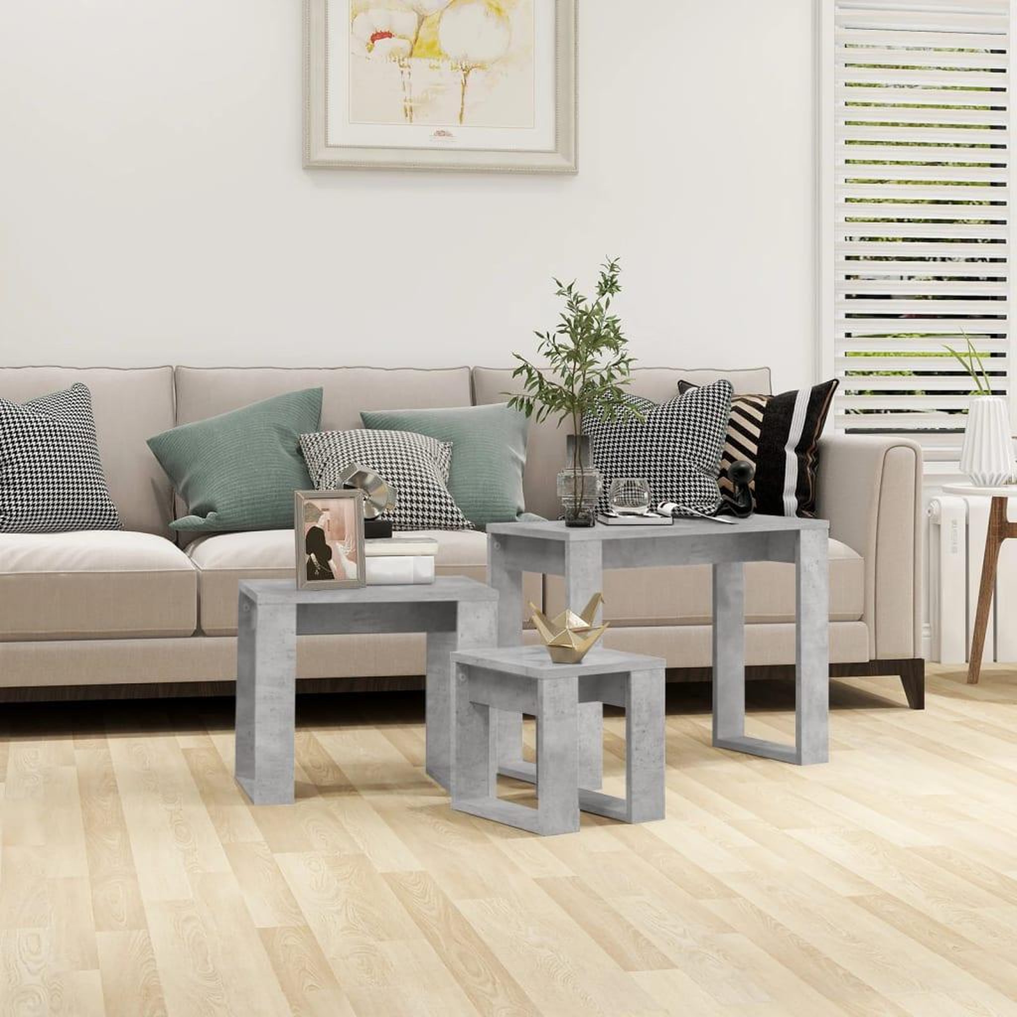 Voir la diapositive 1 : VIDAXL Tables gigognes 3 pcs Gris beton Bois d'ingenierie