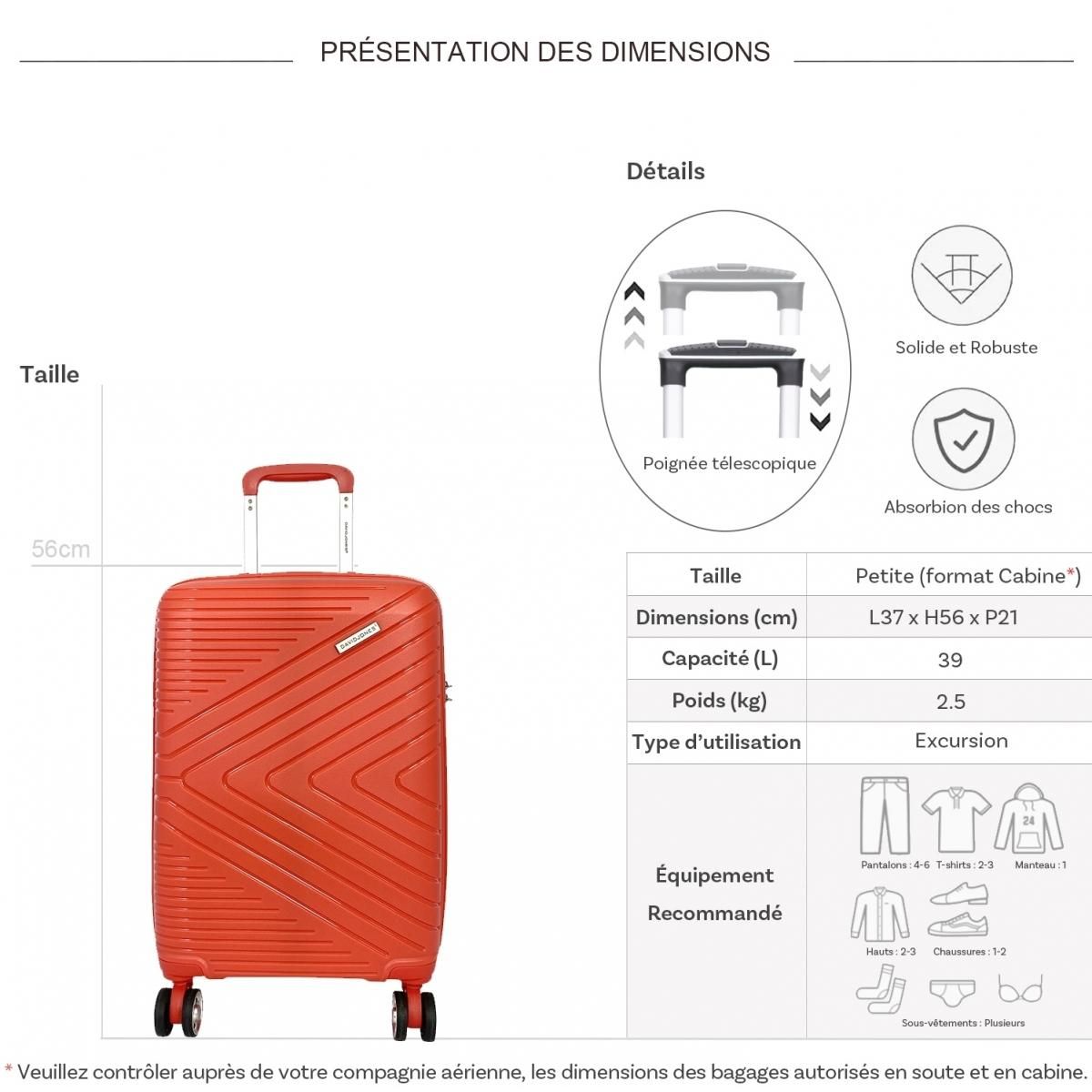 David Jones Valise cabine rigide TSA 56cm